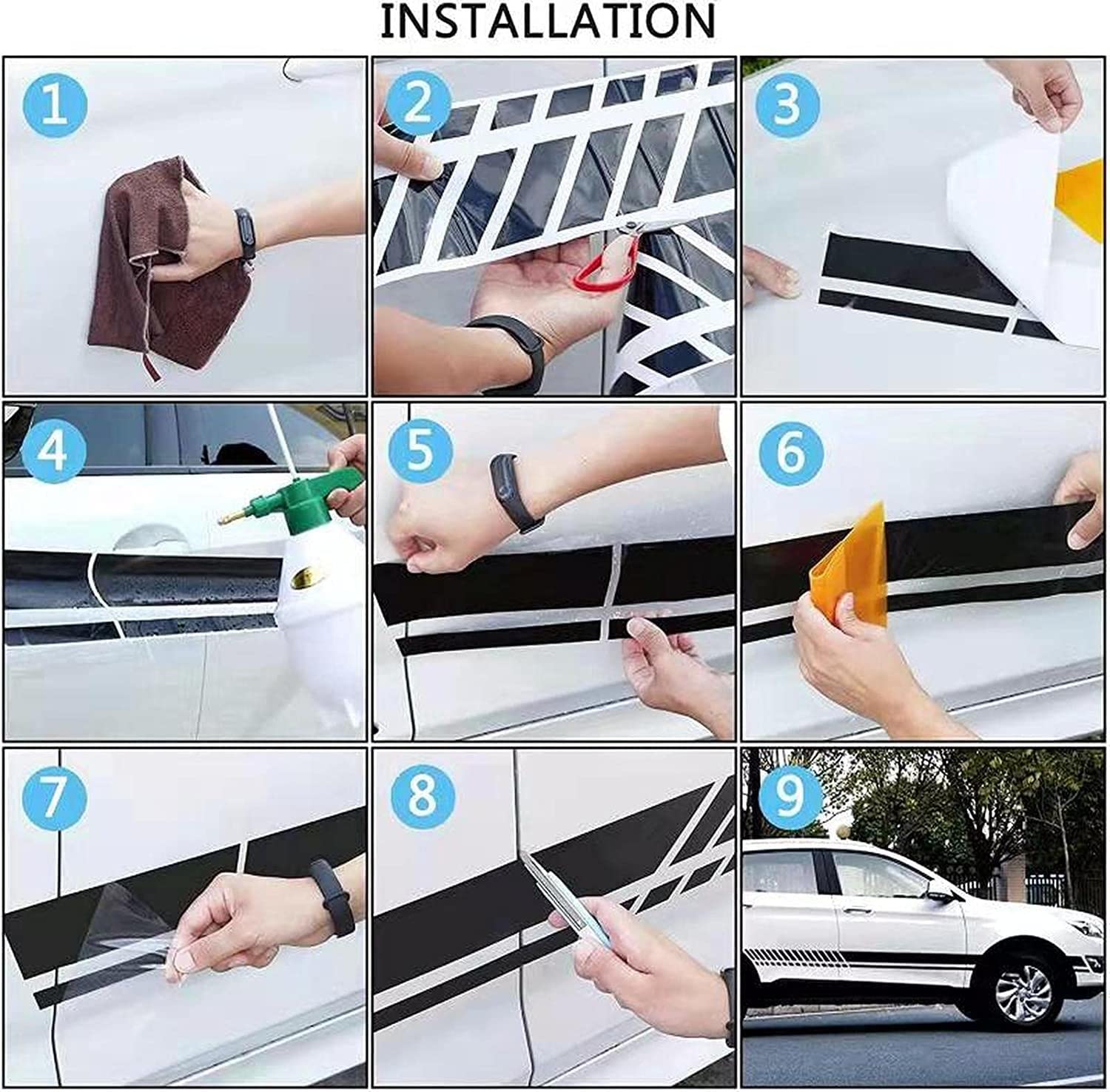 Autocollant de Capot de Voiture 3 pièces Autocollant de Jupe à Rayures latérales de Porte, pour Mercedes Benz Classe V W447 Vito Viano 2014-présent AMG, Autocollants de Jupe latérale