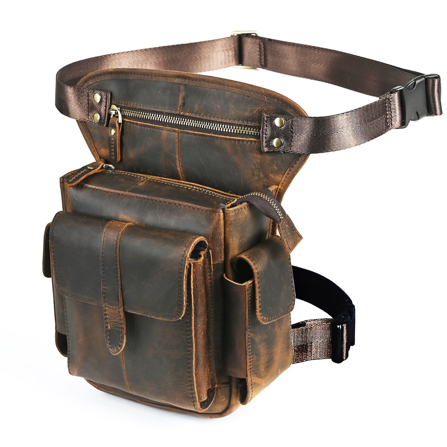 Herren Canvas + Leder Motorrad Reiten Tasche Beinbeutel Beintasche Außenbeintasche Hüfttasche Drop Leg Tasche FB913-5