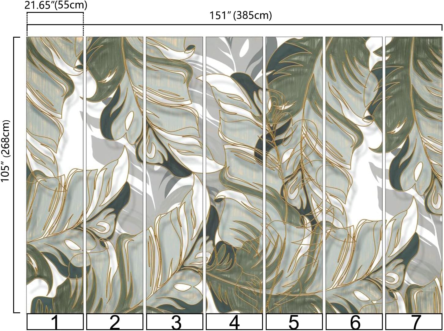 Bormia Wall Mural Hand-Painted Tropical Plants Leaves Lines Light Luxury Wallpaper for Living Room Bedroom 151"x105" (Not Self-Adhesive)