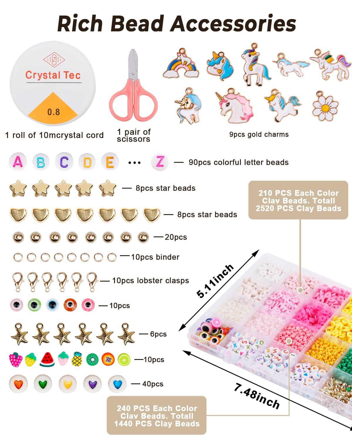 VIRADHAM Unicorn Bracelet Making Kit for Girls – DIY Jewelry Making Set with Clay Beads, Charms & Accessories – Creative Craft Kit for Kids Age 6-12, Fun Arts & Crafts Gift for Girls 4