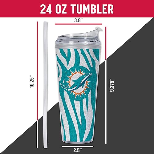 Miniatura 113 de Rico Industries NFL - Vaso de purpurina acrílica de 24 onzas con tapa con bisagras, vaso de doble pared con licencia oficial y popote Tie Dye
