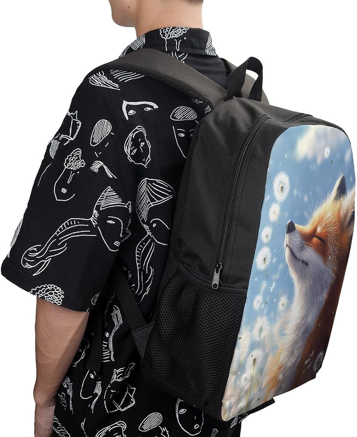Dandelion Fox Laptop Backpack for Men Women 17 Inch Shoulder Bag Travel Daypack