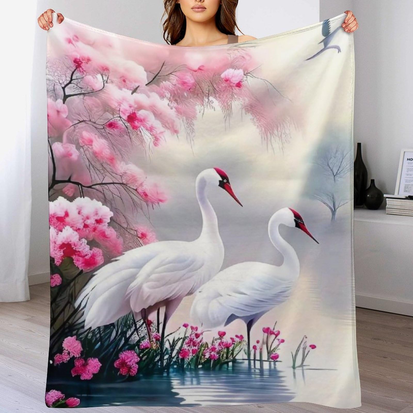 Couverture Luxe Motif Aigrette Impression 3D Linge de Lit Élégant