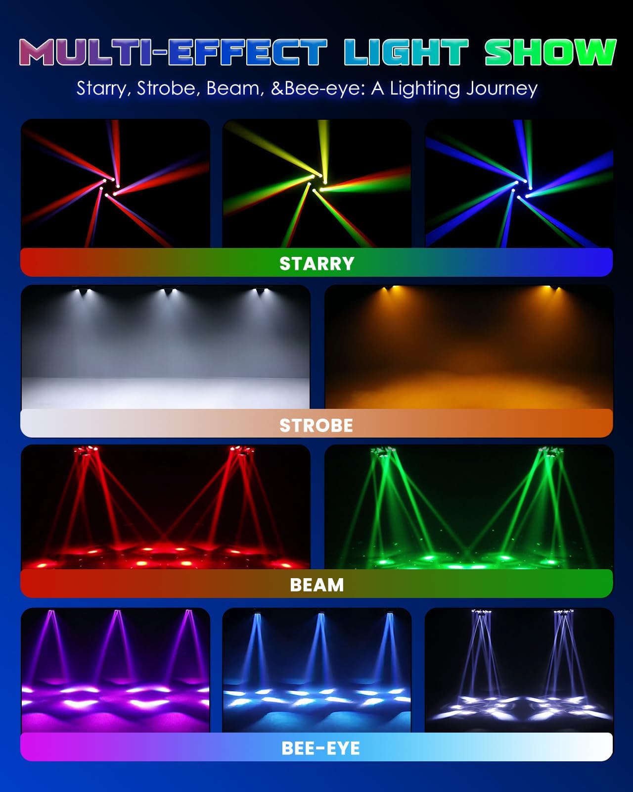 Tête mobile pour DJ 150W RGBW 6 bras faisceau & LED œil d’abeille