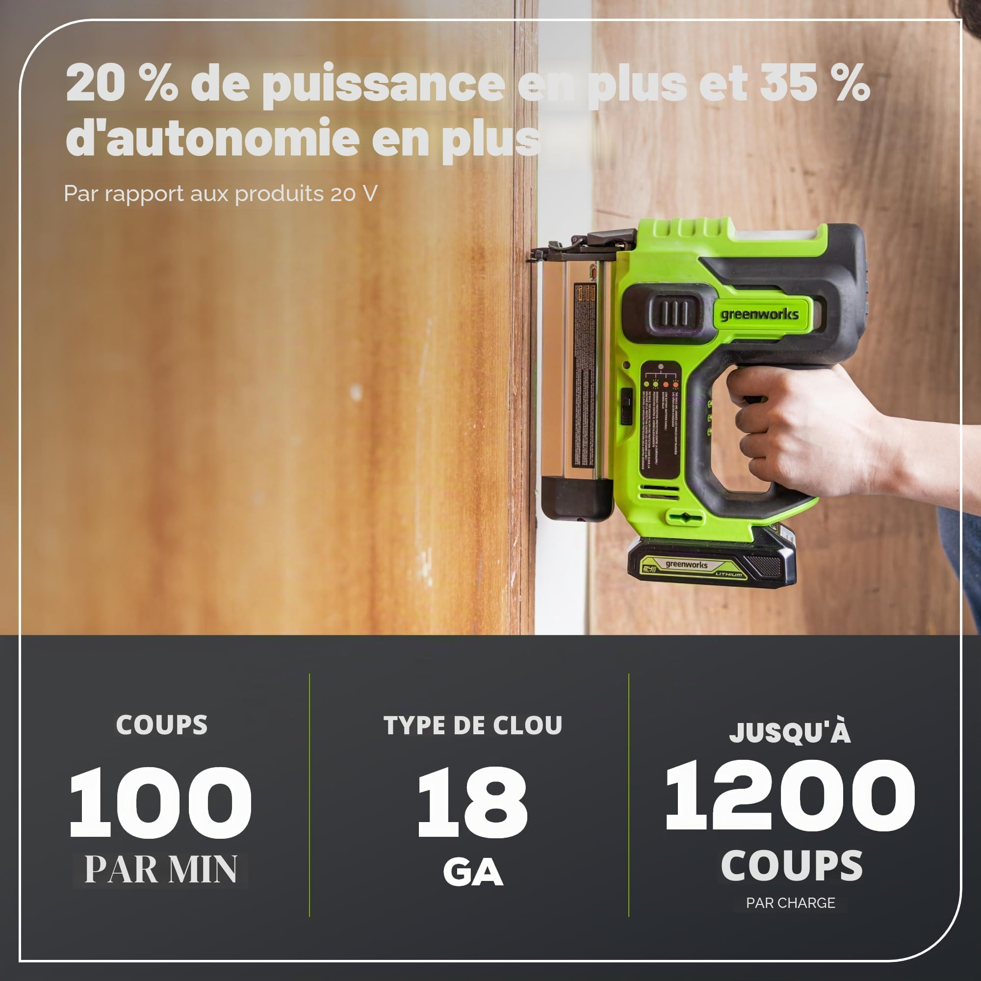 Greenworks Cloueuse Brad sans balais 24 V 18 GA - Agrafeuse sans fil, outil uniquement