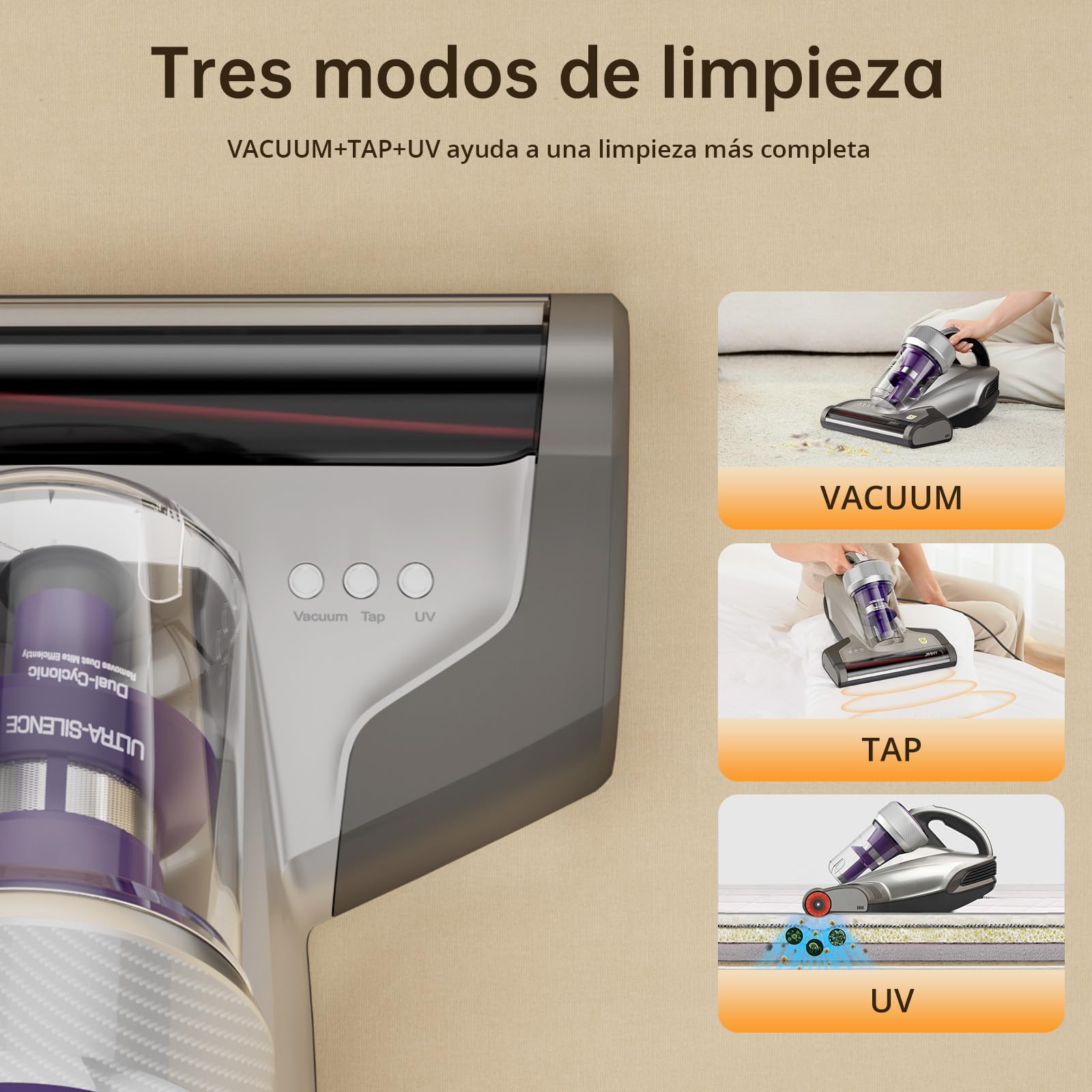 Jimmy JV35 Aspirador Antiácaros 700W con Luz UV-C, Golpeteo Fuerte y Aire Caliente, Portátil para Colchones, Camas y Sofás