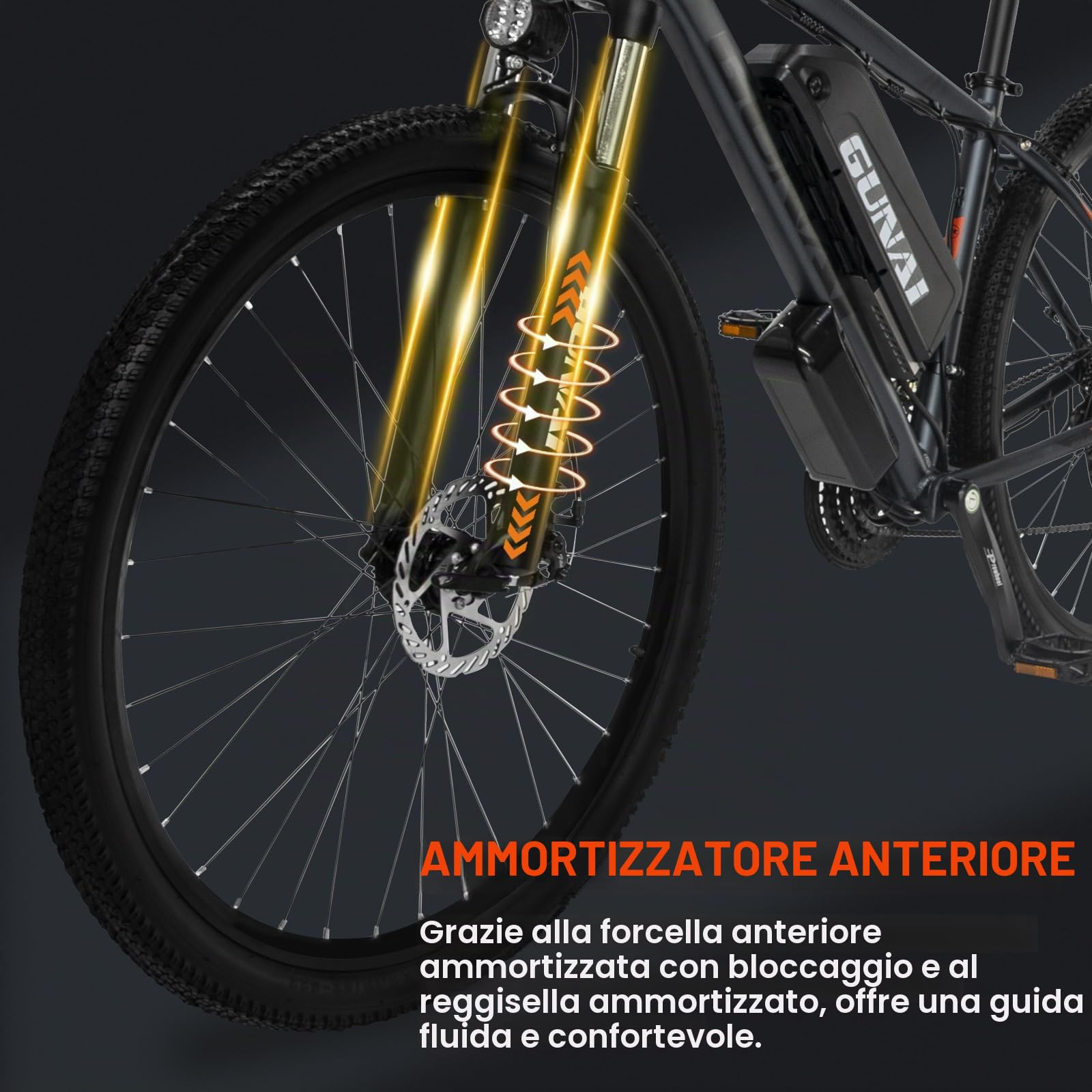 GUNAI Bici Elettrica Uomo Pedalata Assistita City Bike 48V Freno a Disco per Mountain Bike