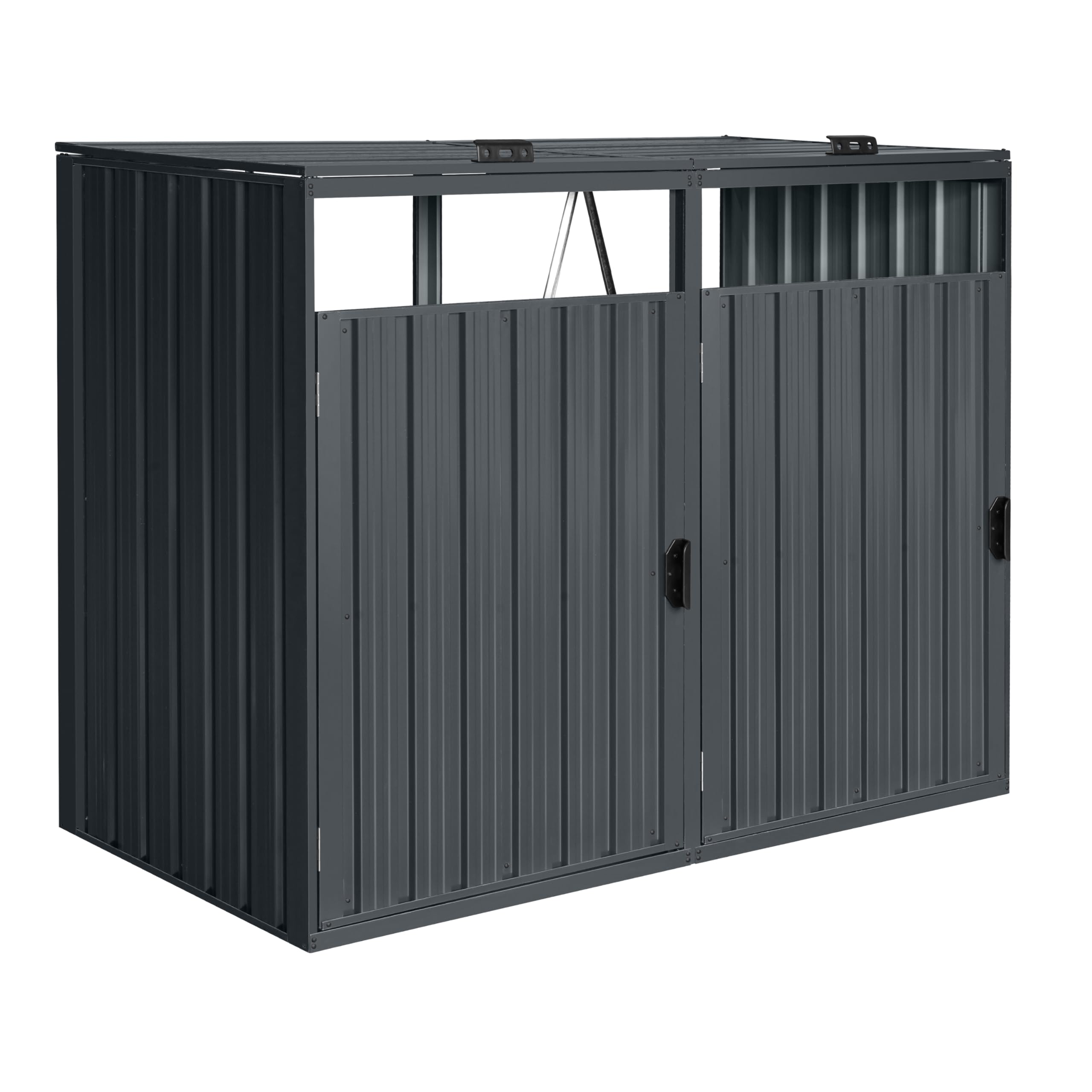 Axi Owen Cache Poubelle Métallique Anthracite/Acier Galvanisé Résistant Aux Intempéries - Abri Poubelle pour 2 Conteneurs - Max. 240L/480L - Abri Poubelle Extérieur avec Excellente Ventilation