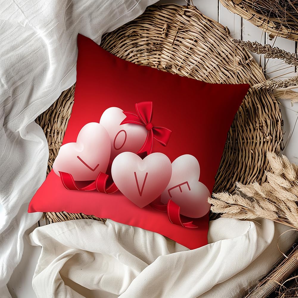 Valentines Pillow Covers 18 x 18 inch Set of 2 Double - Sided HD Love Heart Shape Valentine's Day Red Roses Pillow Covers for Sofa Couch Bed Home Outdoor Decorations - Image 4