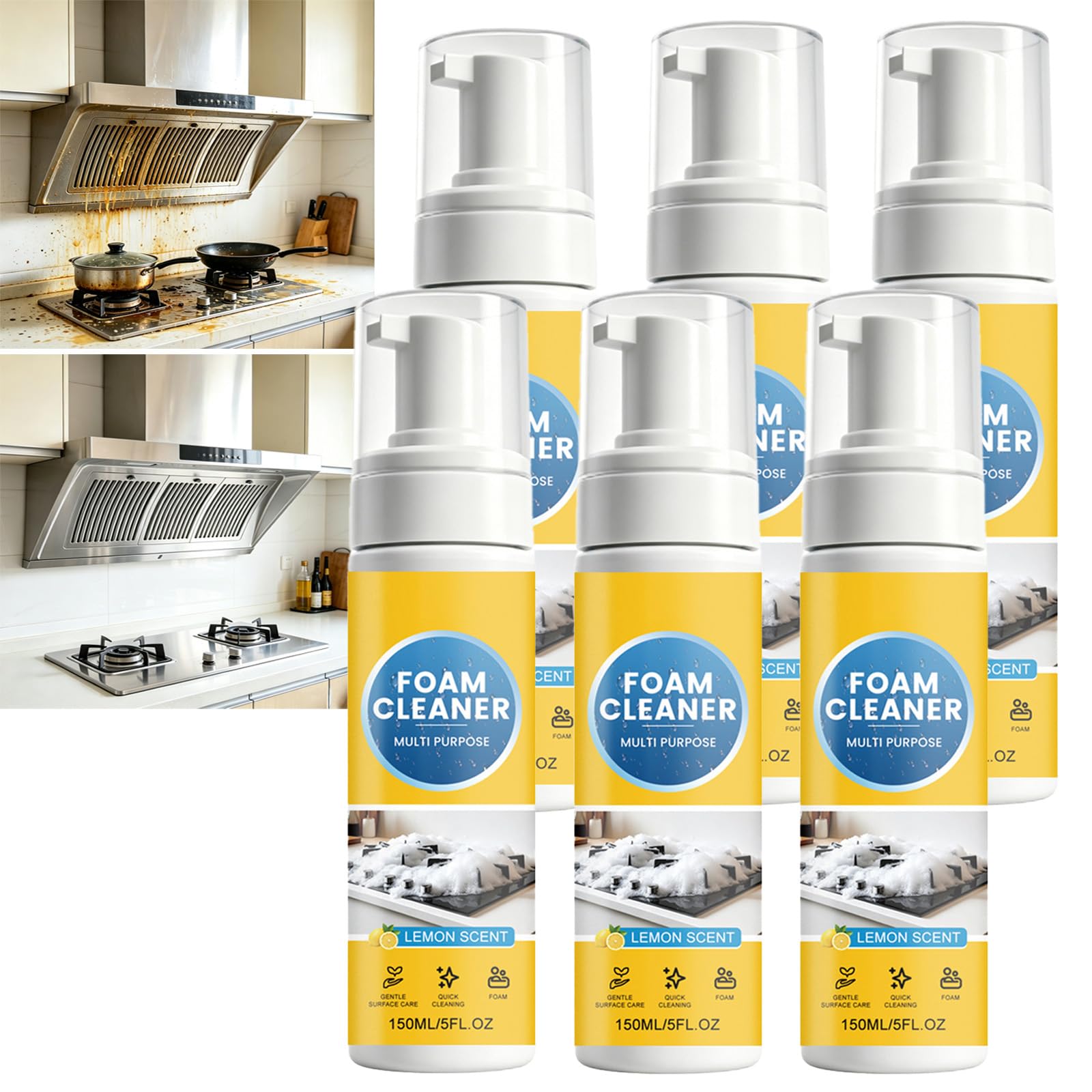 Sgrassante schiumogeno ad azione rapida e spray per la pulizia multiuso. (6pcs)