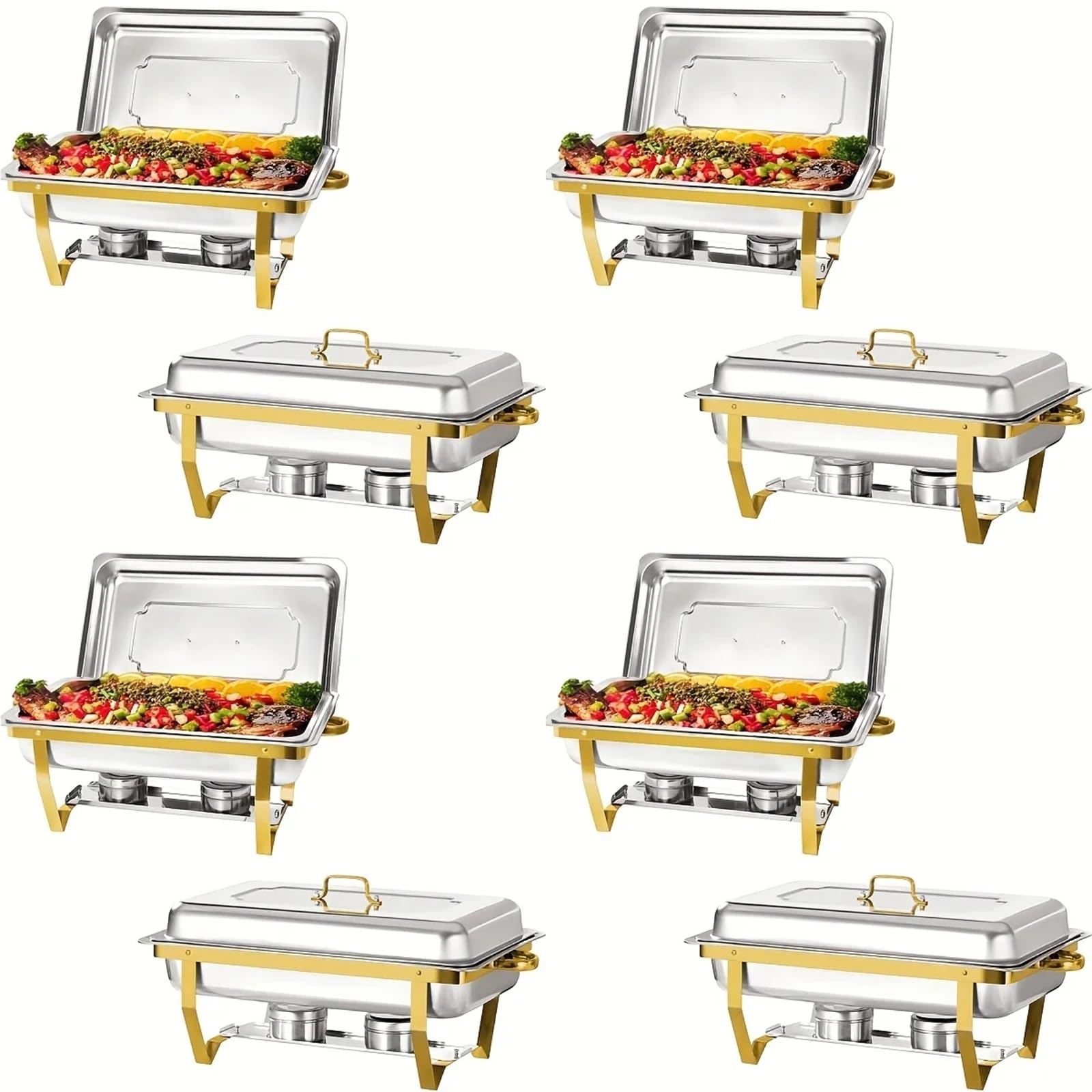 Set di 8 scaldavivande in acciaio inox dorato 9QT per catering, matrimoni e feste