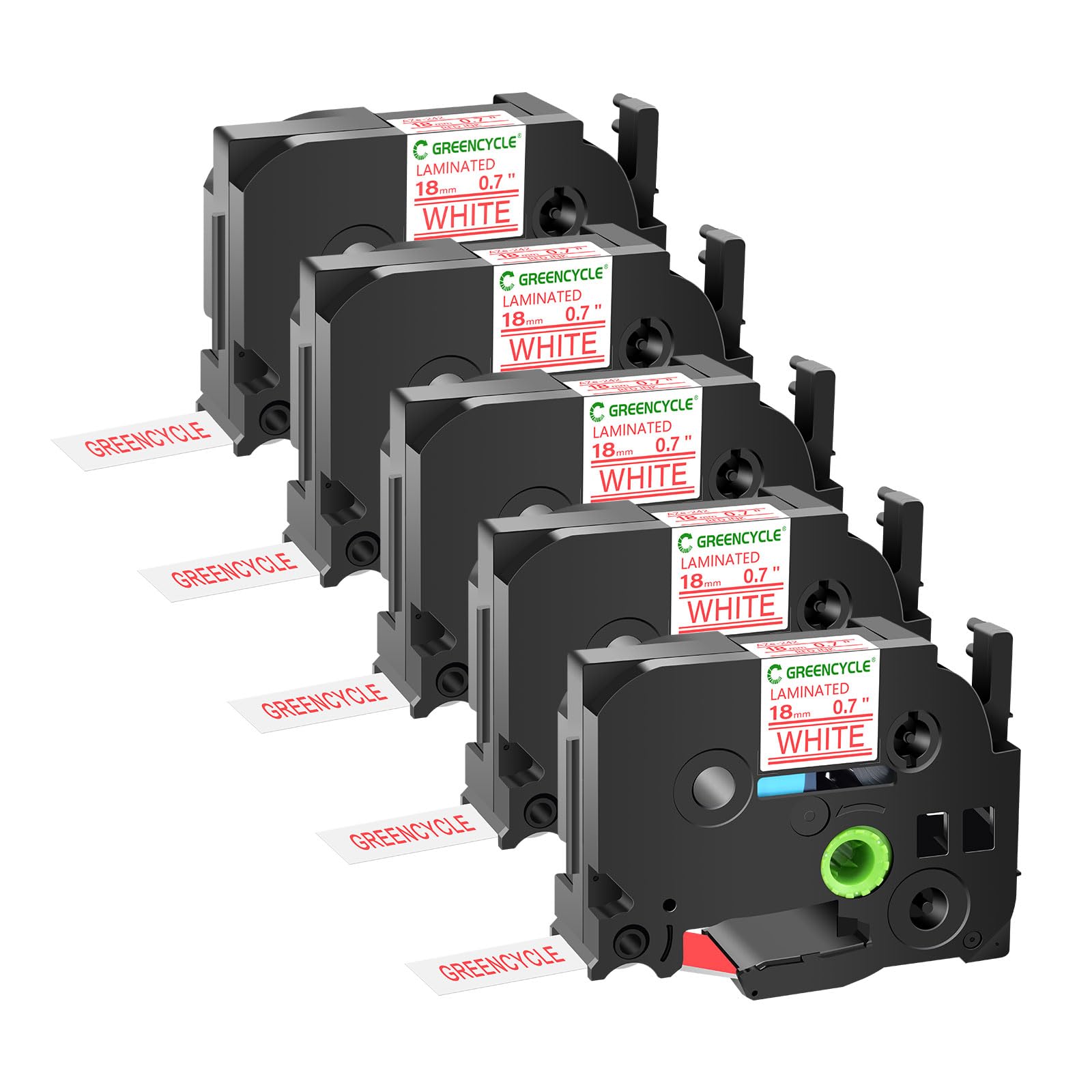 GREENCYCLE 5 Pack Compatible for Ptouch Label Maker Tape TZe TZ Tape TZe-242 TZ-242 18mm 0.7 Laminated Red on White TZe242 TZ242 Label Tape for PT-