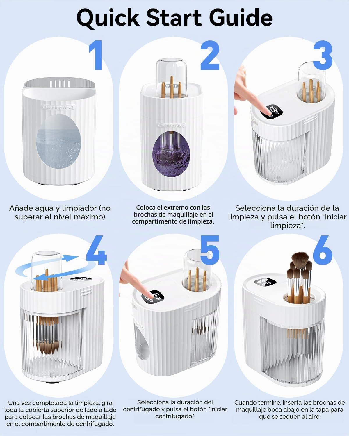 Limpiador y Secador Eléctrico 3 en 1 para Brochas de Maquillaje, Máquina Automática USB de Limpieza Profunda, Limpieza y Secado Rápido Portátil [Sin Quitar las Brochas]