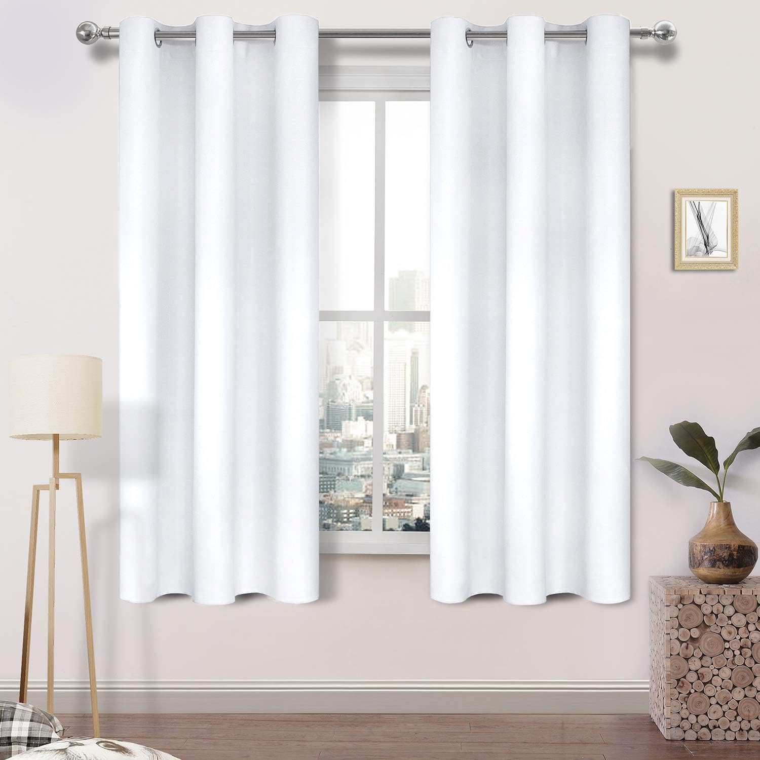DWCN Pure White Window Curtain Panels 42x63 inches Long,with White Middle Layer,2 Curtain Panels for Living Room,Bedroom,Dining Room, Kitchen