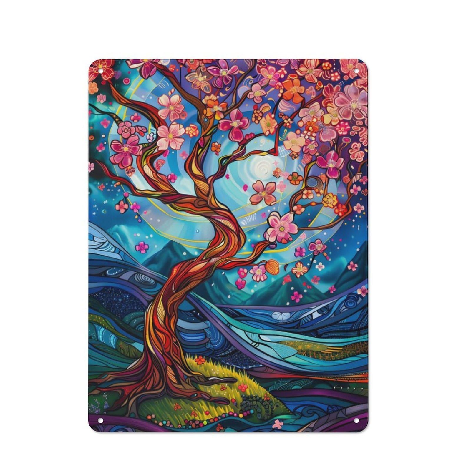 Junmoney Abstract Cherry Blossoms Retro-Style Metal Wall Sign 40X30cm For Pub Or Café, A New Home Present For Hospitality Wall Decor Collectors