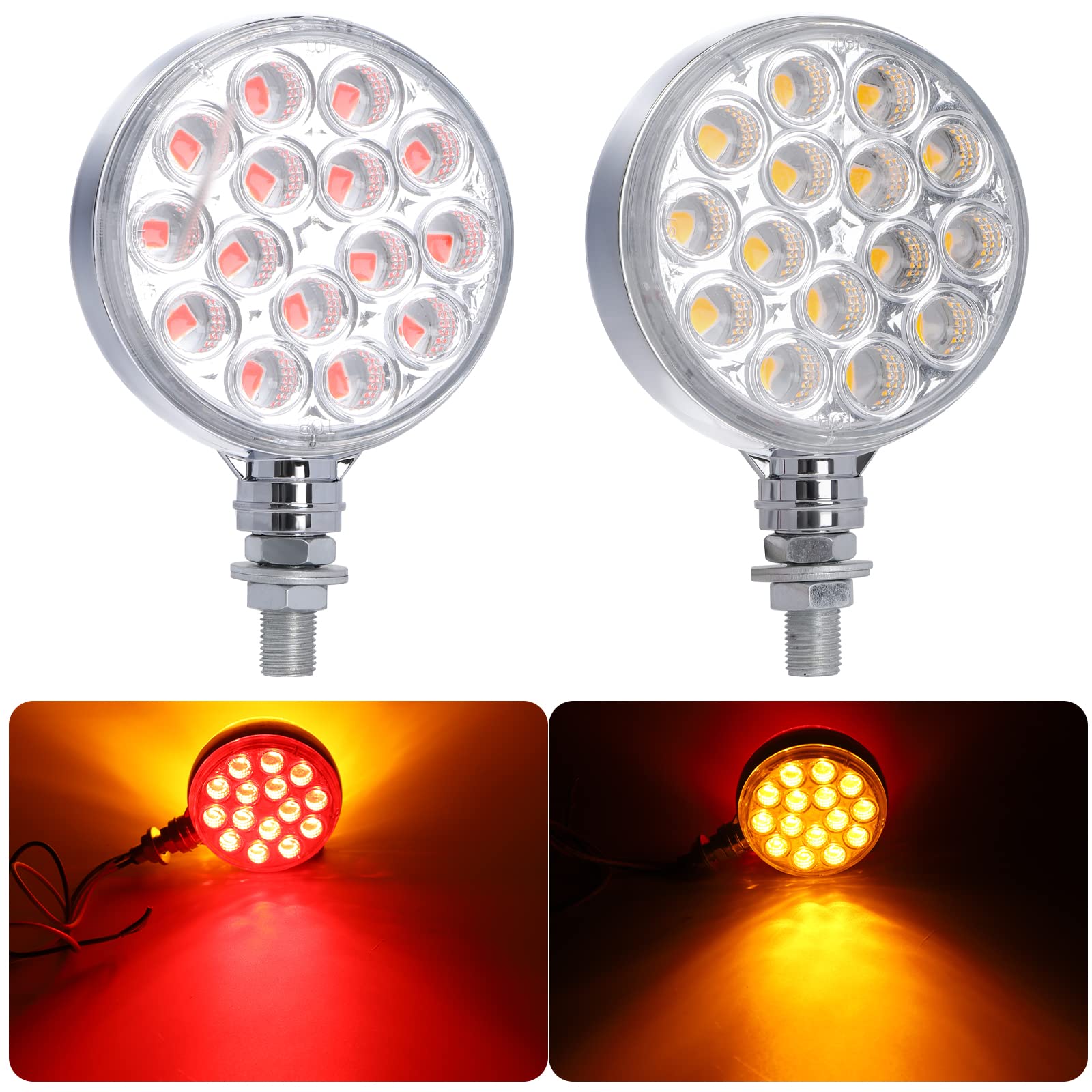 DUNTUO 4" Round Dual-Face LED Trailer Light Tail Pedestal Fender Reflective Lights