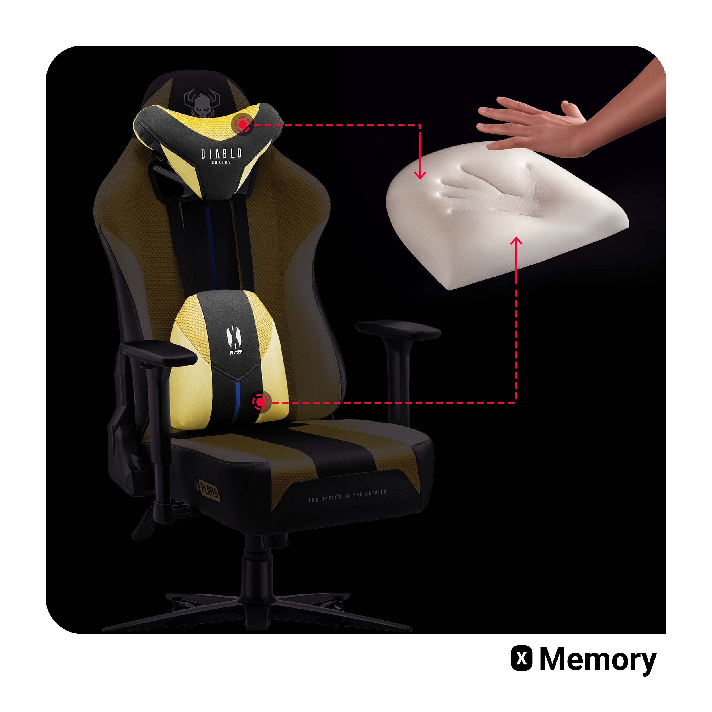 Diablo Sedia da Gaming in Tessuto X-Player 2.0 - Gaming Chair Ergonomica con Braccioli 3D - Cuscino Cervicale/Lombare Funzione Dondolo - Sedia per PC, Poltrona Gaming, Sedia Ufficio 160 kg - King (XL)