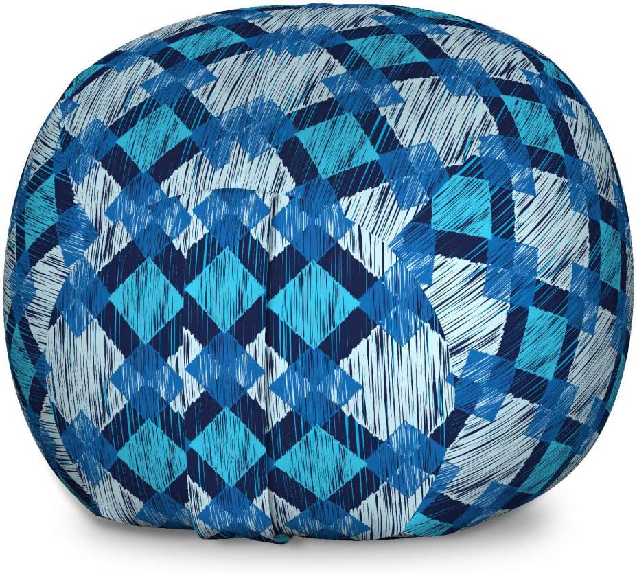 Ambesonne Ikat Storage Toy Bag Chair, Hand Drawn Doodle Diagonal Squares with Sketchy Look in Blue Shades, Stuffed Animal Organizer Washable Bag, Large Size, Pale Blue Dark Blue