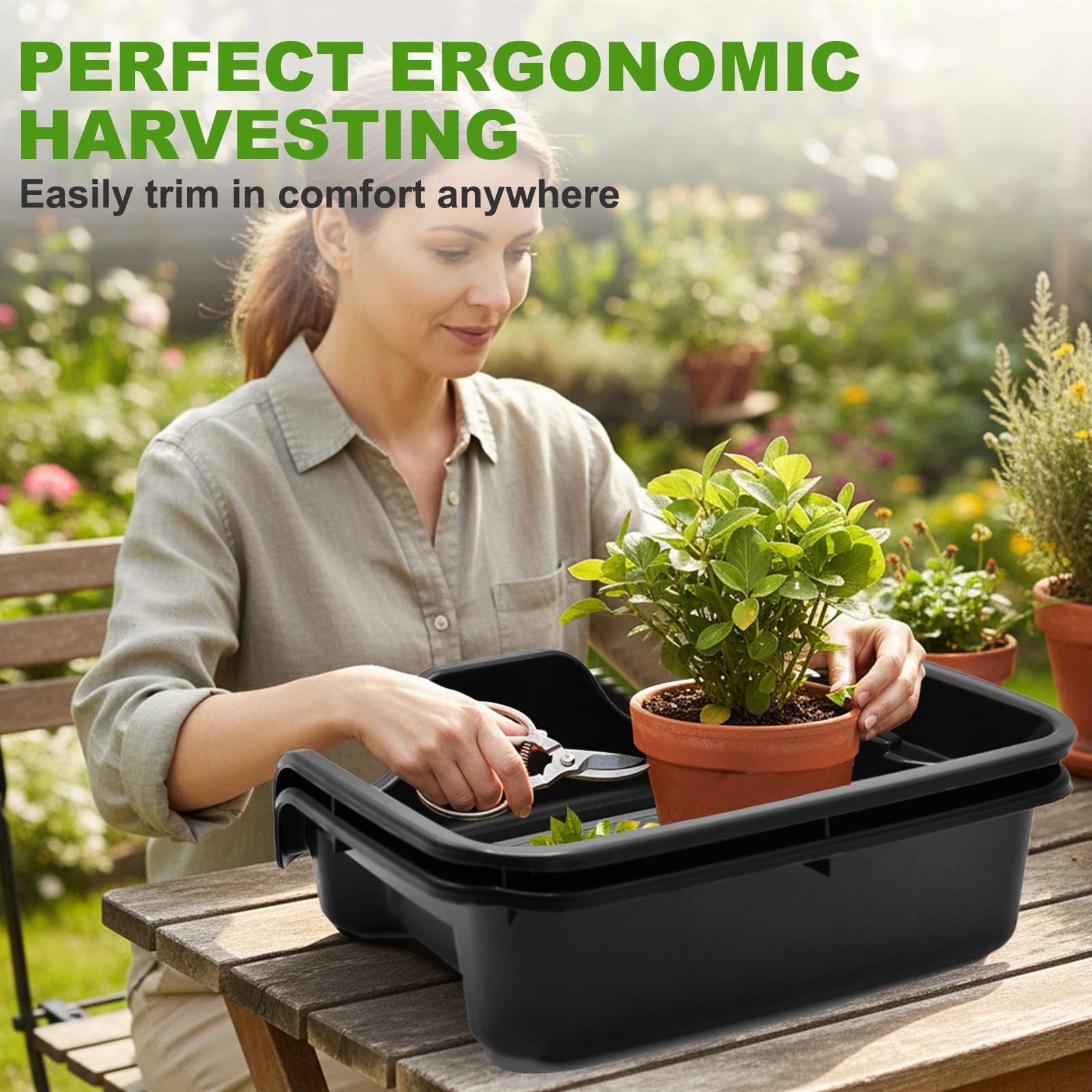 2 Pièces Trim Tray avec Tamis a Pollen de 150 Microns, Coque Ergonomique Trimm pour Pollen et Vanille, La Maison Jardin Plante, Récolte pour le Jardinier, Noir, 40x31x12cm