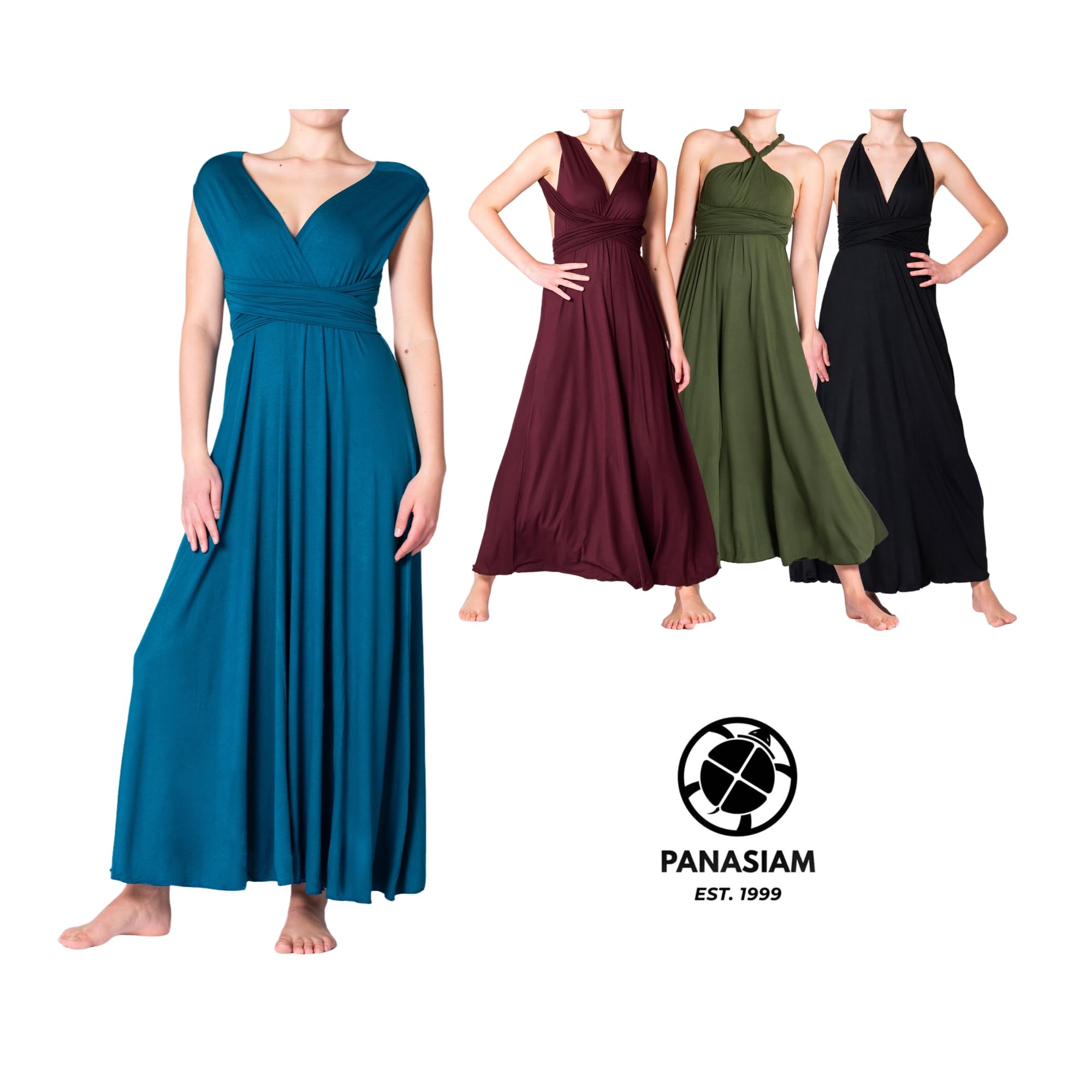 PANASIAM Abito Maxi Infinity KOVA - Abito da Sera da Donna, Abito Lungo da Ballo, Abito a Portafoglio con Collo Alto, Senza Schienale - Festa Festival