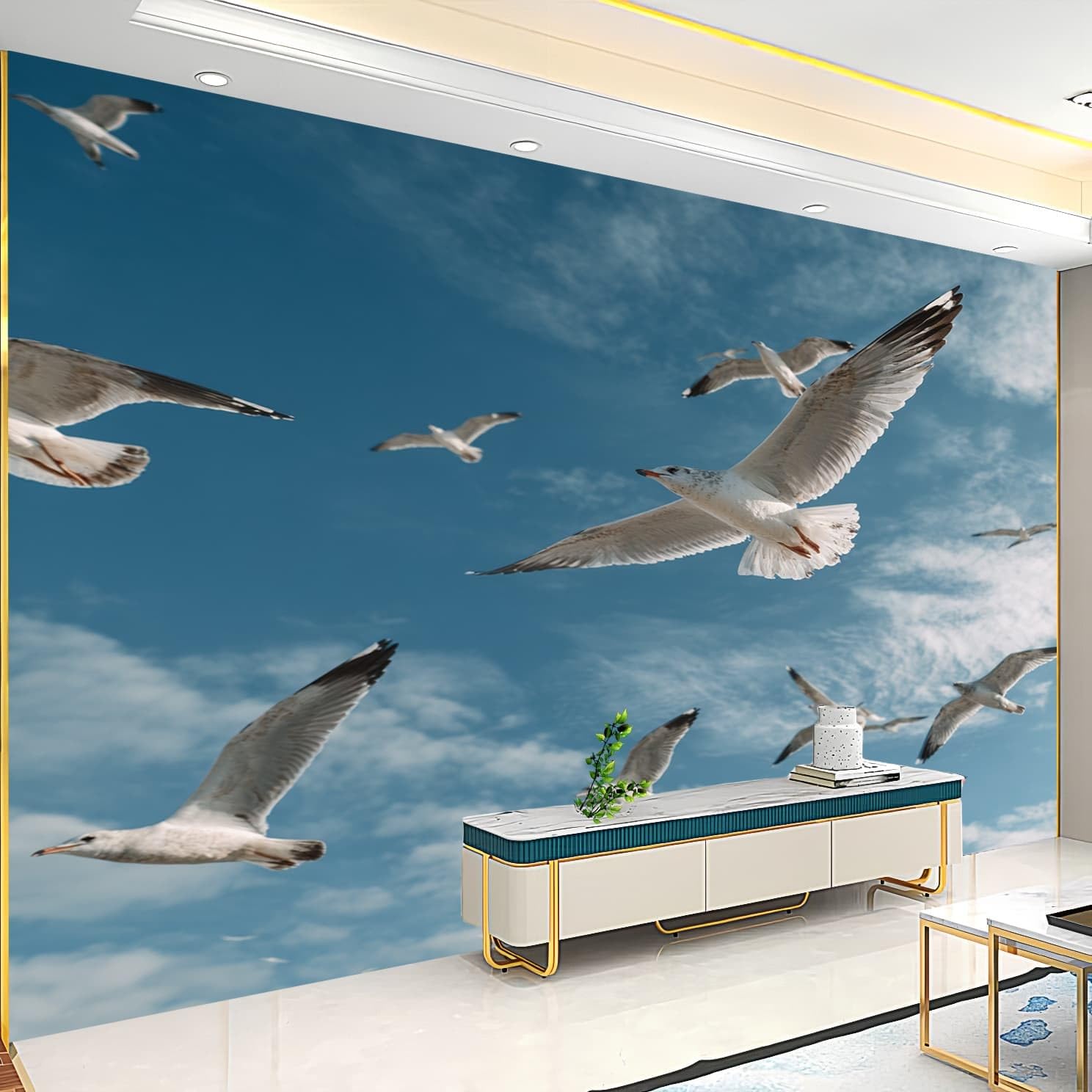 Mural fototapeta 250 x 175 cm zwierzęta ptaki nadruki nietkany mural plakat tło telewizora dekoracja niebieska do korytarza salonu sypialni remont domu
