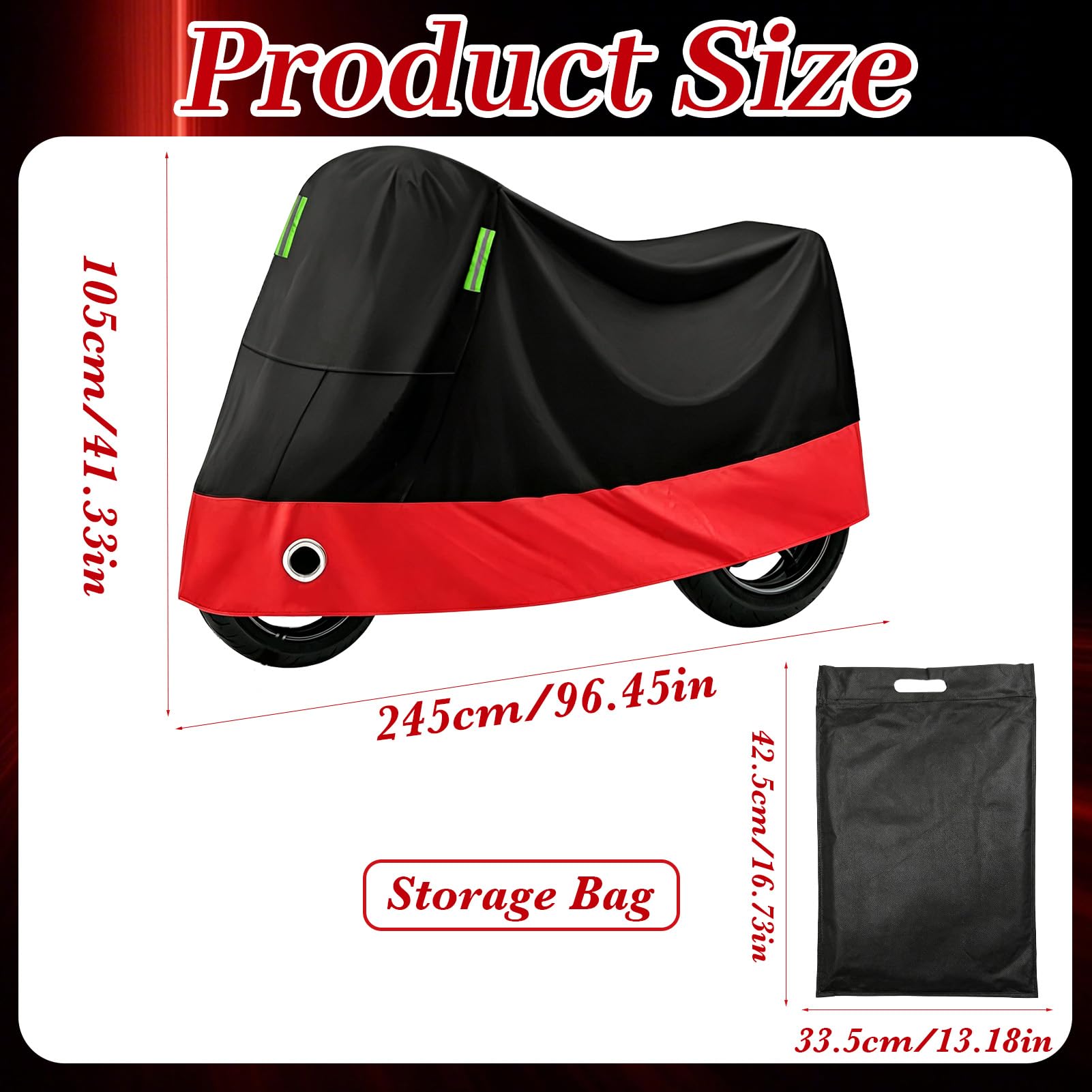 Cubierta para Scooter de Motor,(245 cm x 105 cm) (Negro Rojo) | Cubierta de Moto Impermeable,Funda para Motocicleta, Lona para Motocicleta, Impermeable, Resistente al Invierno