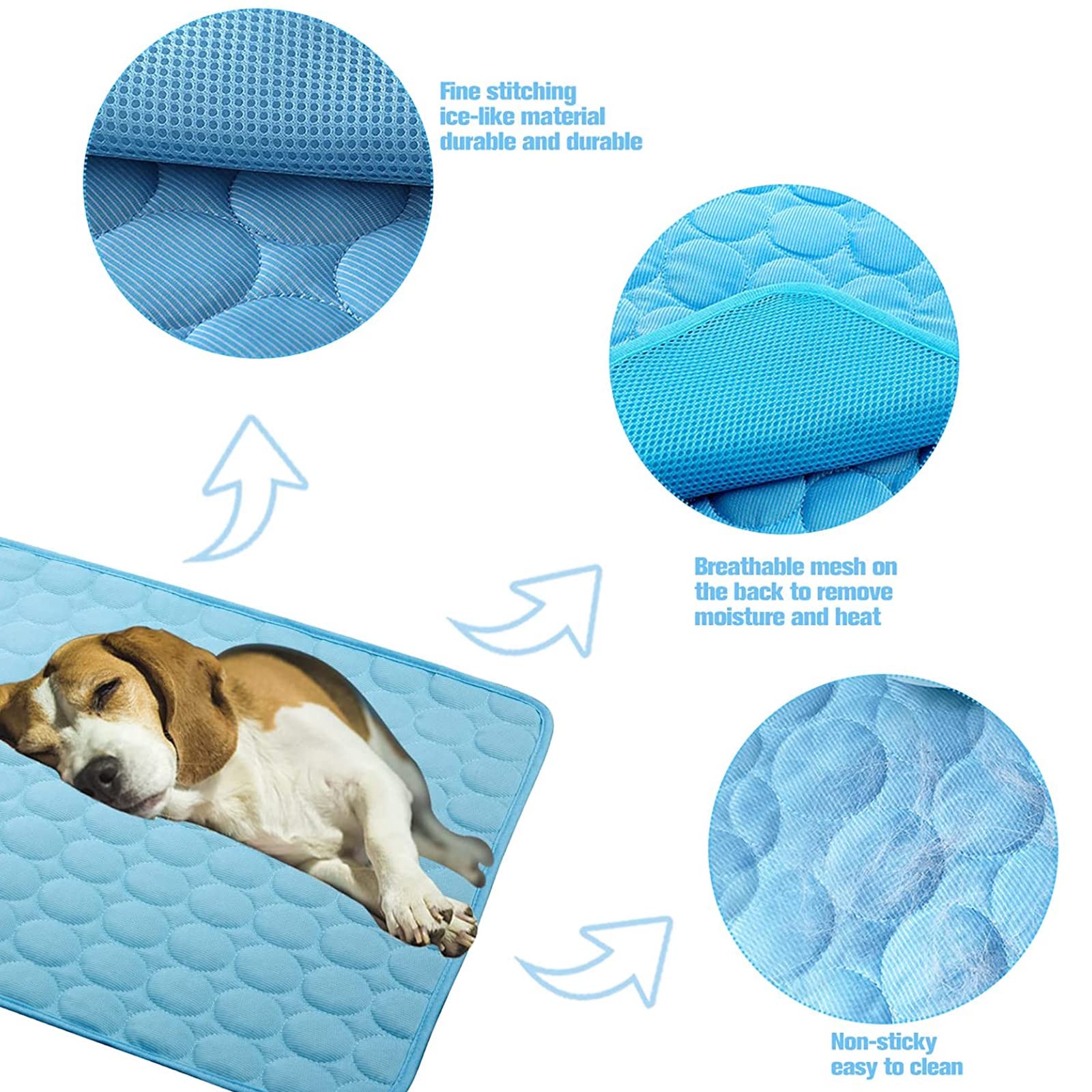 Cama para Perros, Manta refrescante portátil y Lavable for jaulas de Perros(Blue,L)
