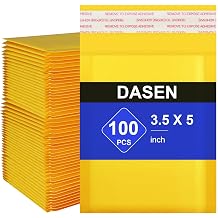Dasen Kraft Bubble Mailers 3.5x5 Inch 100 Pcs,Small Self-Sealing Waterproof Cushioned Mail Shipping Bags,Yellow Padded Envelopes #0000