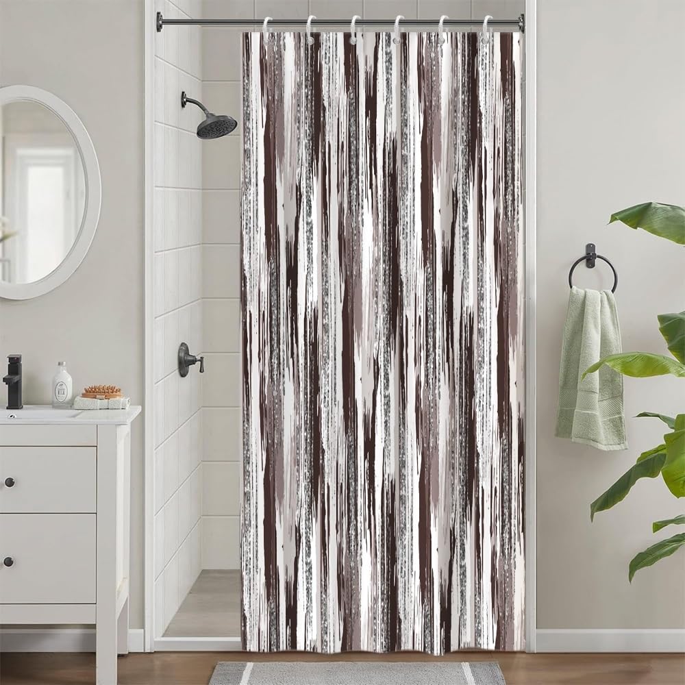 Uiiooazy - Cortina de ducha antimoho, 90 x 180 cm, color marrón, pintura, diseño gris, moderno, pequeñas cortinas de baño, lavable, impermeable, con 6 ganchos