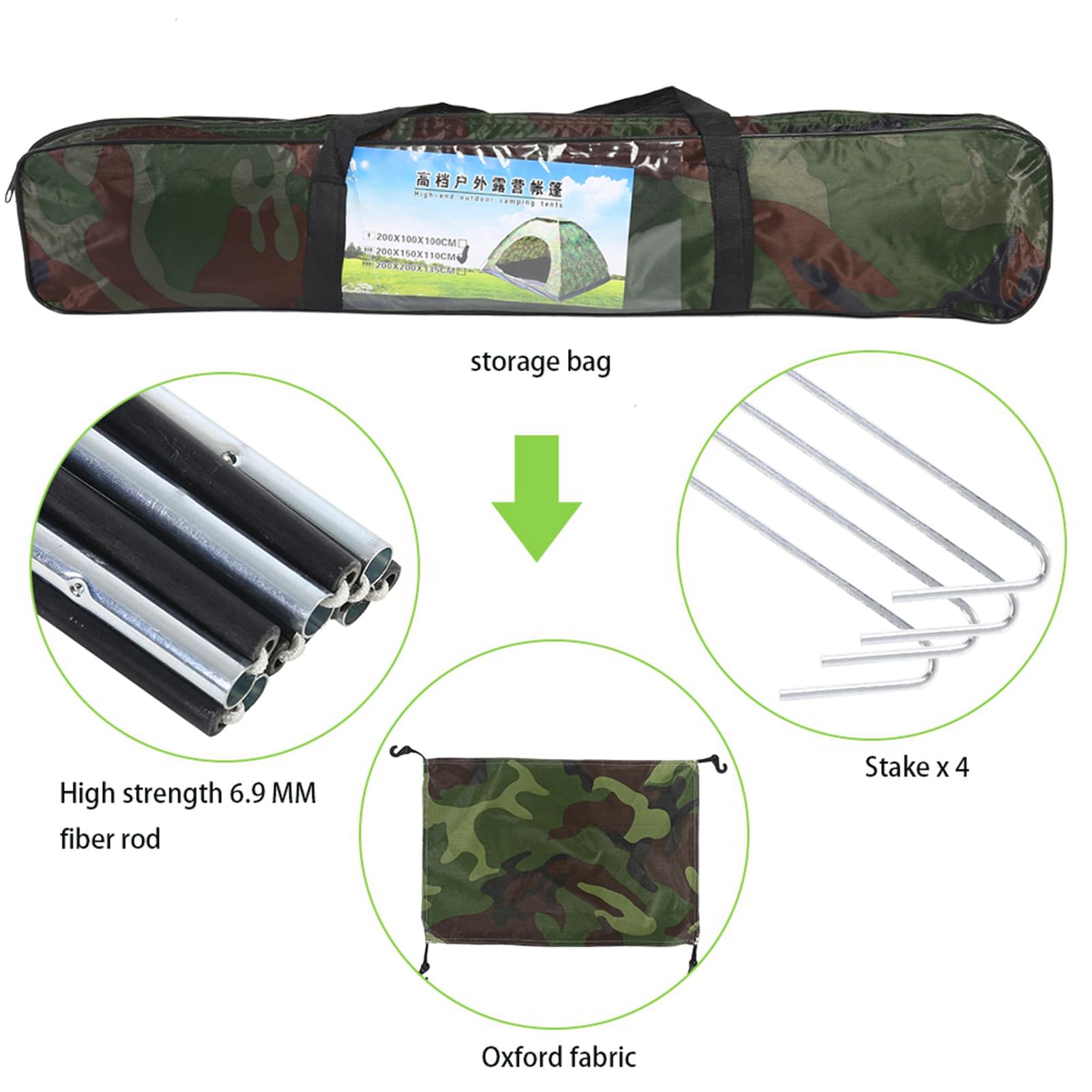 Socobeta Tenda Mimetica da Campeggio per 2 Persone, 3 Stagione, Impermeabile, con Rete Anti-Insetti, Portatile e Leggera