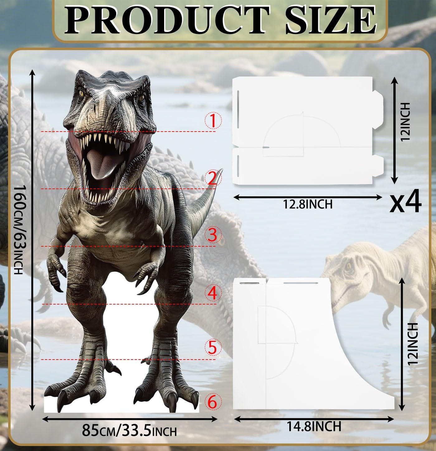 5.2 ft Dinosaur Cardboard Cutout Large T-Rex Cutout Stand-up Tyrannosaurus Photo Backdrop for Dinosaur Birthday Jungle Safari Party Supplies