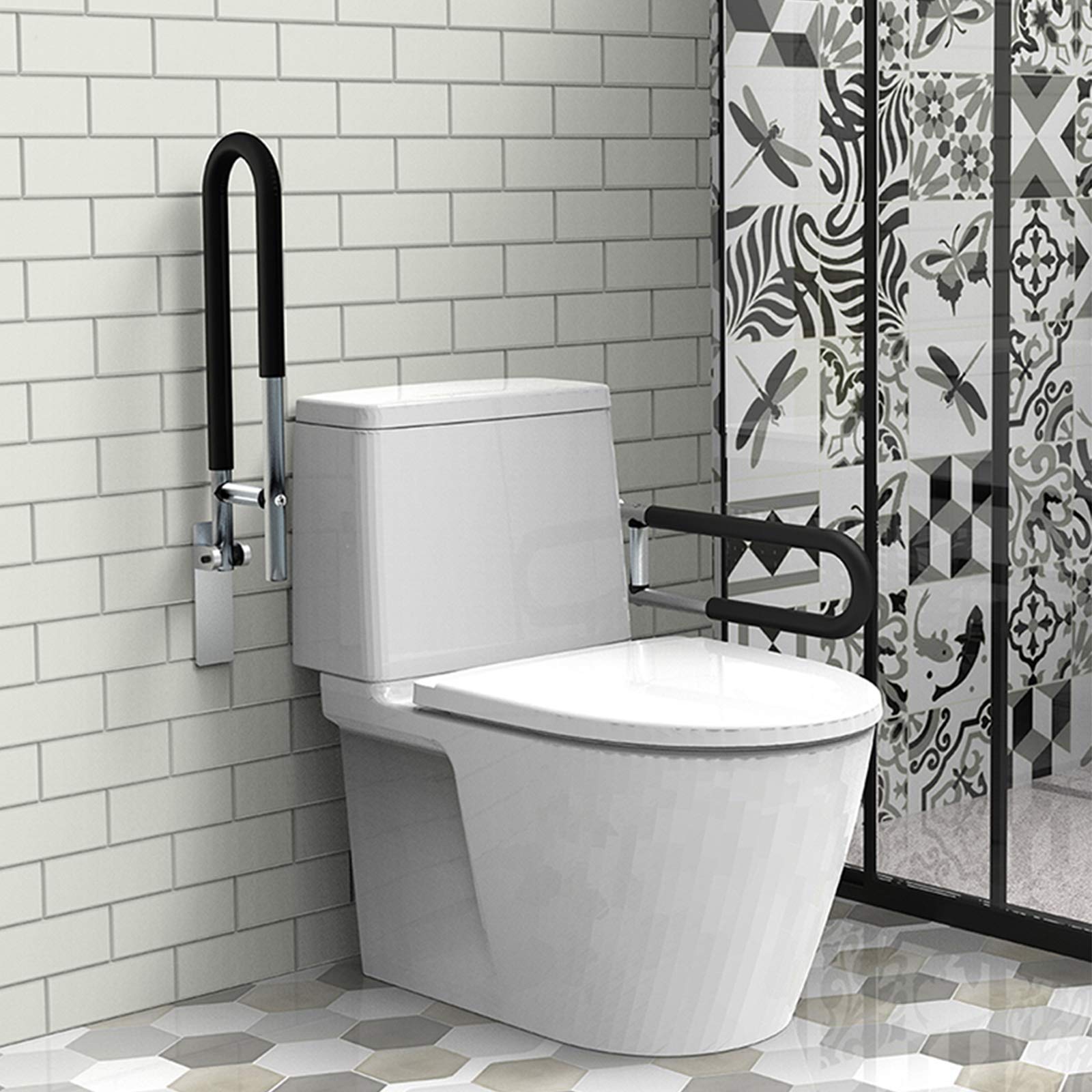 Barra Abatible baño Agarre Inodoro WC, Barras de Seguridad Aluminio, Pasamanos Pared Apoyo, 60CM