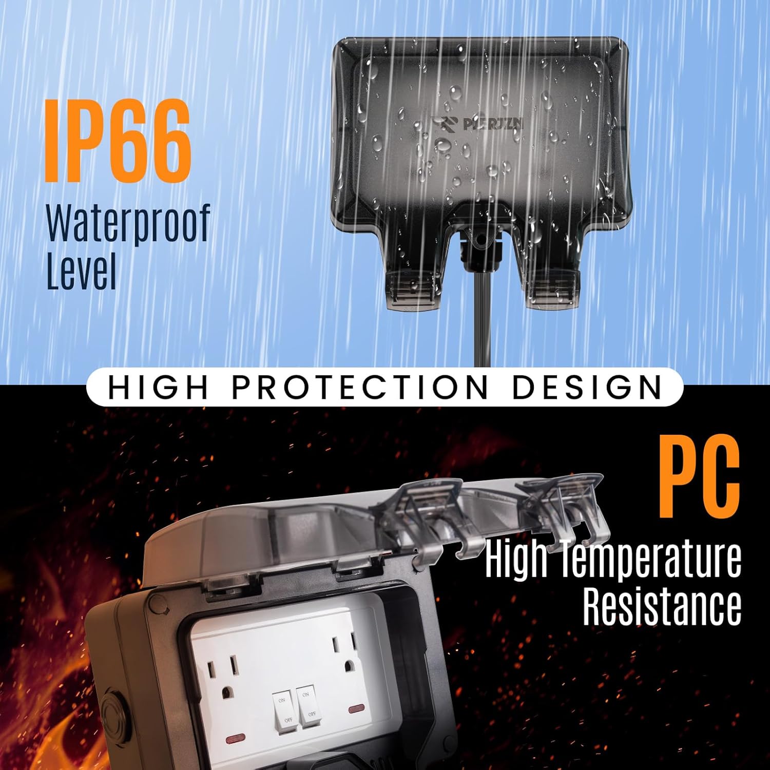 Outdoor Power Outlet 15A 110V with 10/20/33ft Extension Cord IP66 Waterproof Outdoor Outlet Extender for Garden Garage Patio (33FT Black)