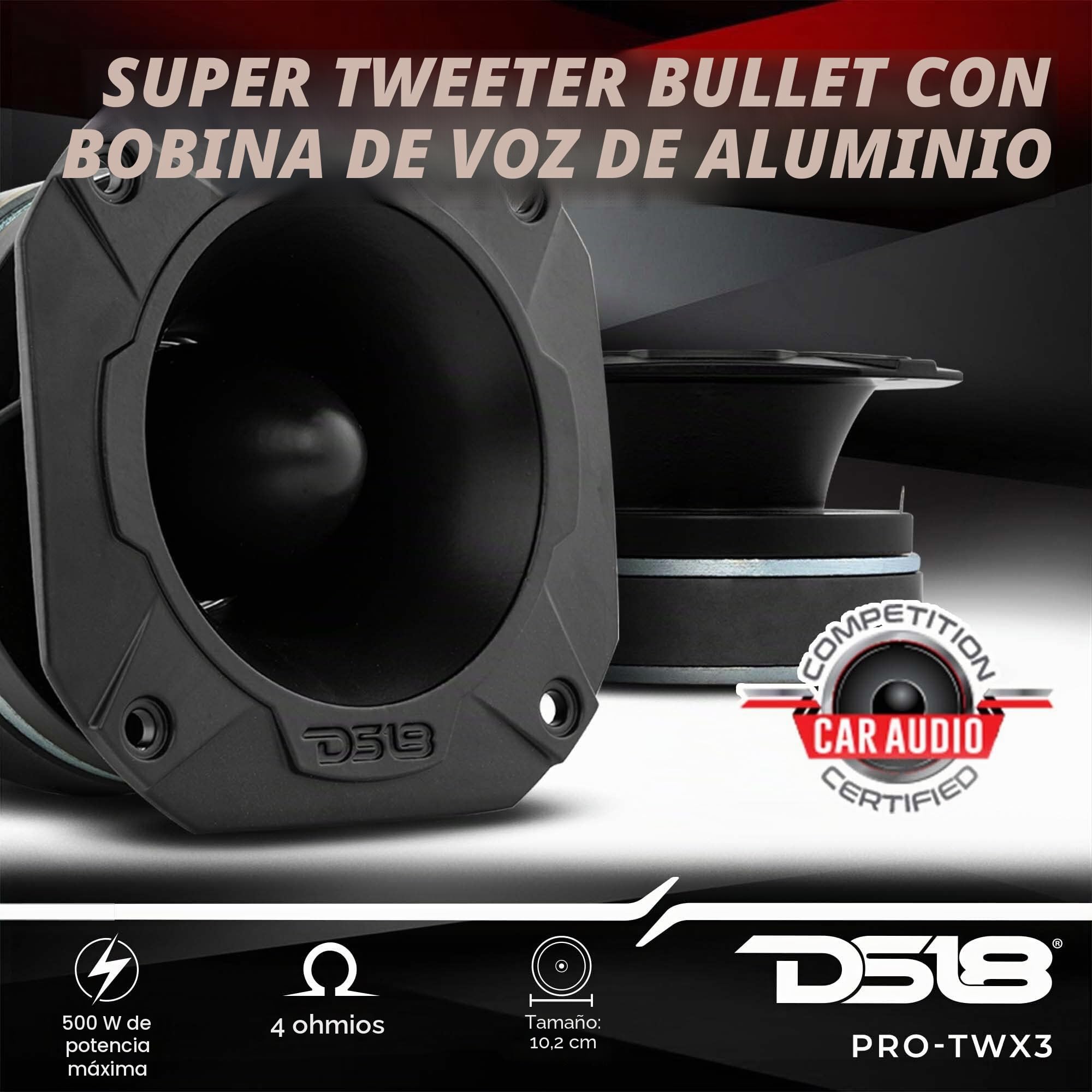 DS18 Pro-TWX3 - Tweeter Super Bullet de 4 Pulgadas, 480 W, 1.5 Pulgadas, Aluminio, 4 ohmios, Vc. Los tweeters Pro Son los Mejores en el Mercado de Audio Profesional y voceteo para automóvil (1