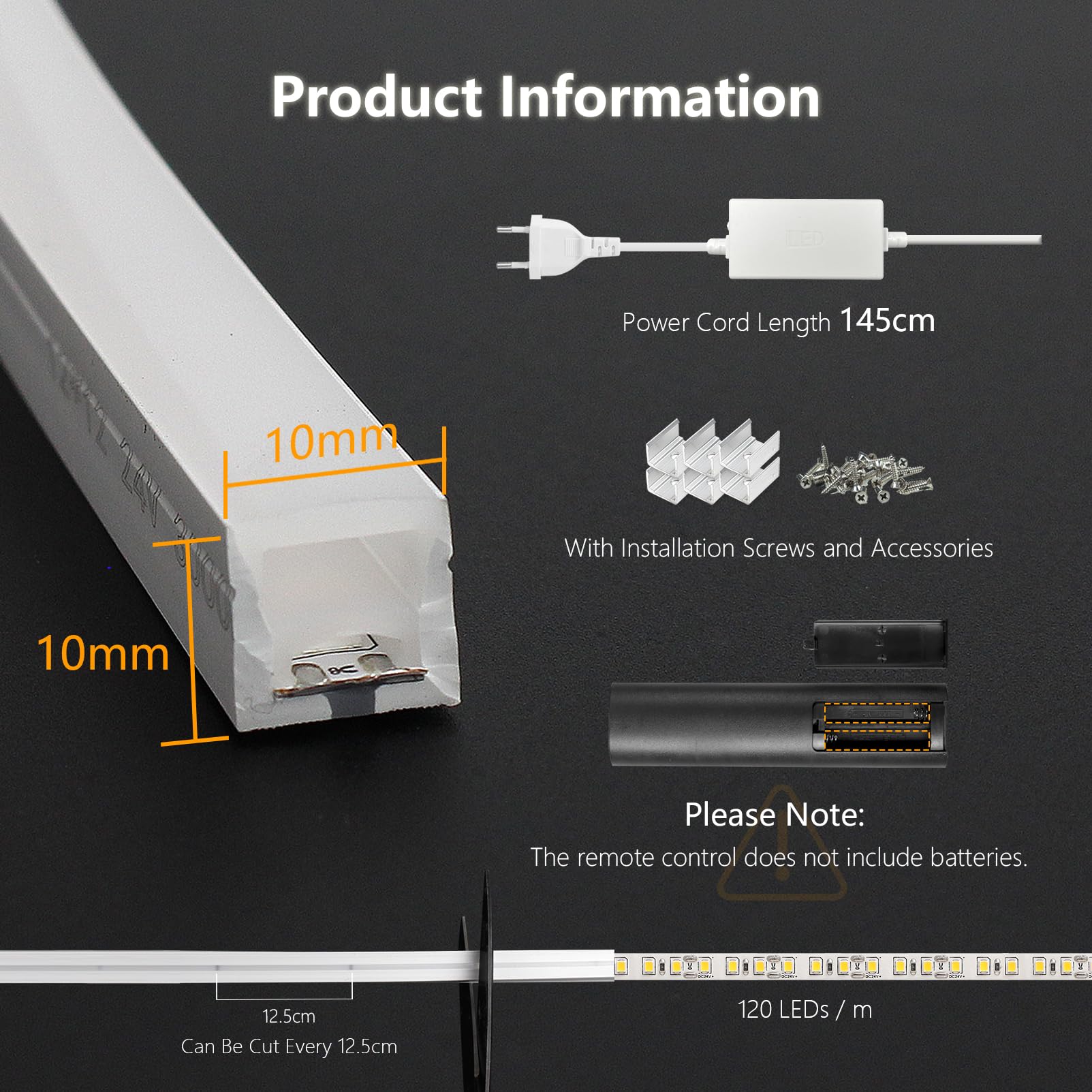 10m Neon LED Streifen 230V Dimmbar mit Fernbedienung Warmweiss 3000K-Weiß 6500K Silikon Wasserdicht IP65 Led Strip 10mm Led Lichterkette Außen Flexibler Lichtband Aussenbereich mit Netzteil