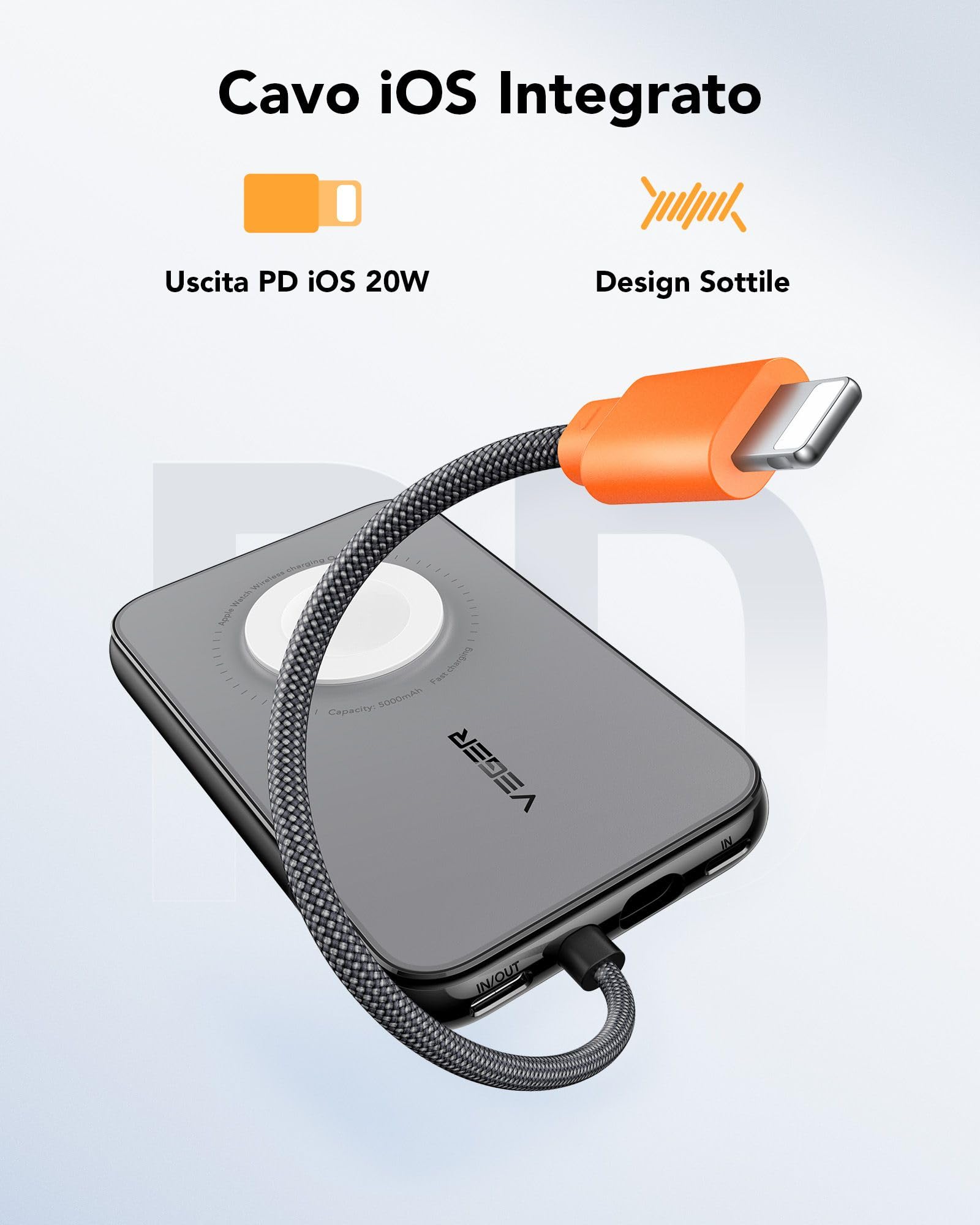 VEGER Power Bank 5000mAh, 20W PD Ricarica Rapida Caricatore Portatile 3 Uscite e 2 Ingressi con LED Display Digitale Batteria Esterna compatibile con iPhone/Android/iPad/Apple Watch