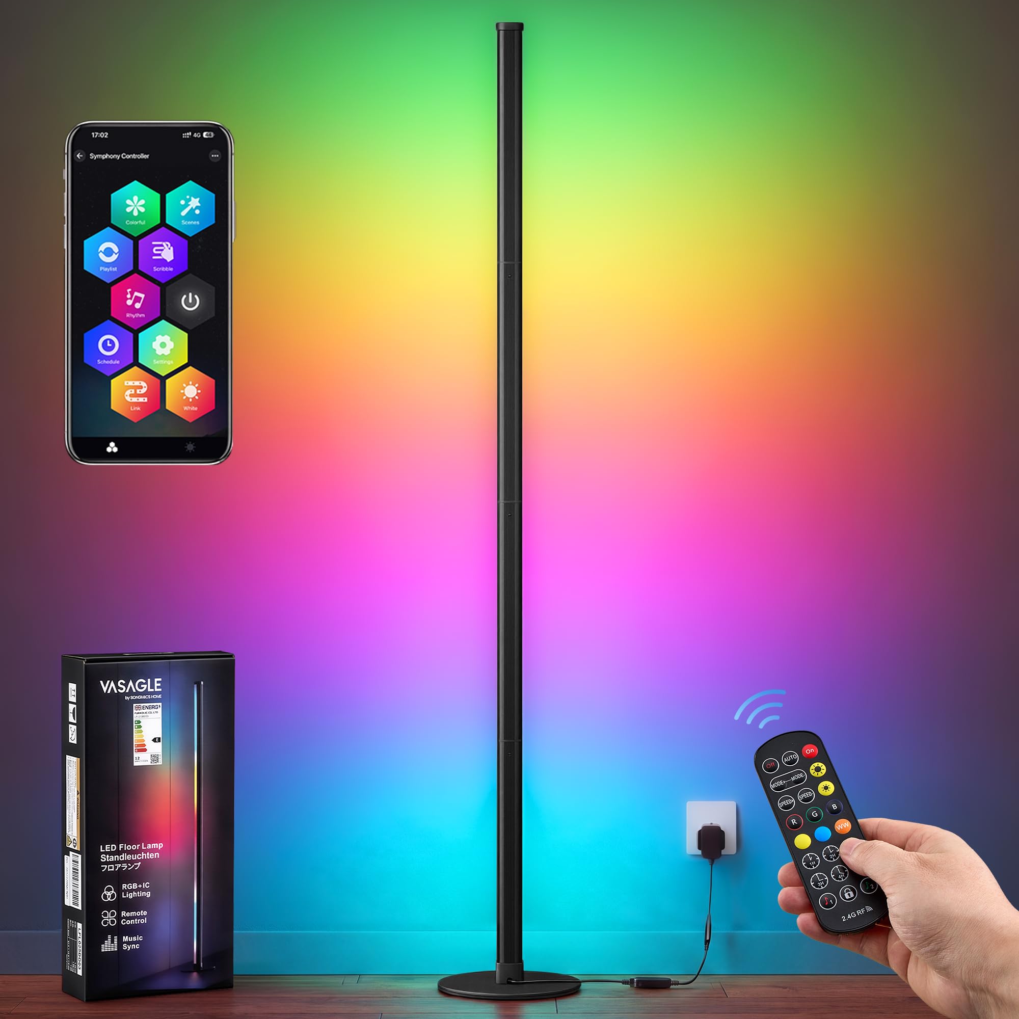 VASAGLE LED Floor Lamp, RGB Standing Lamp, App Control