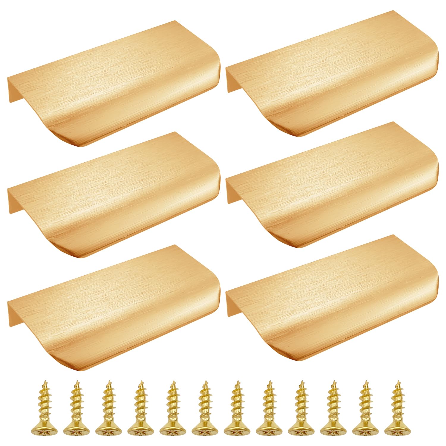 Auswalar 6 PCS Gold Kitchen Cupboard Handles,Finger Edge Pulls for Cabinets and Drawers 80mm Gold Wardrobe Door Handles Modern Aluminum Bathroom Cabinet Handles