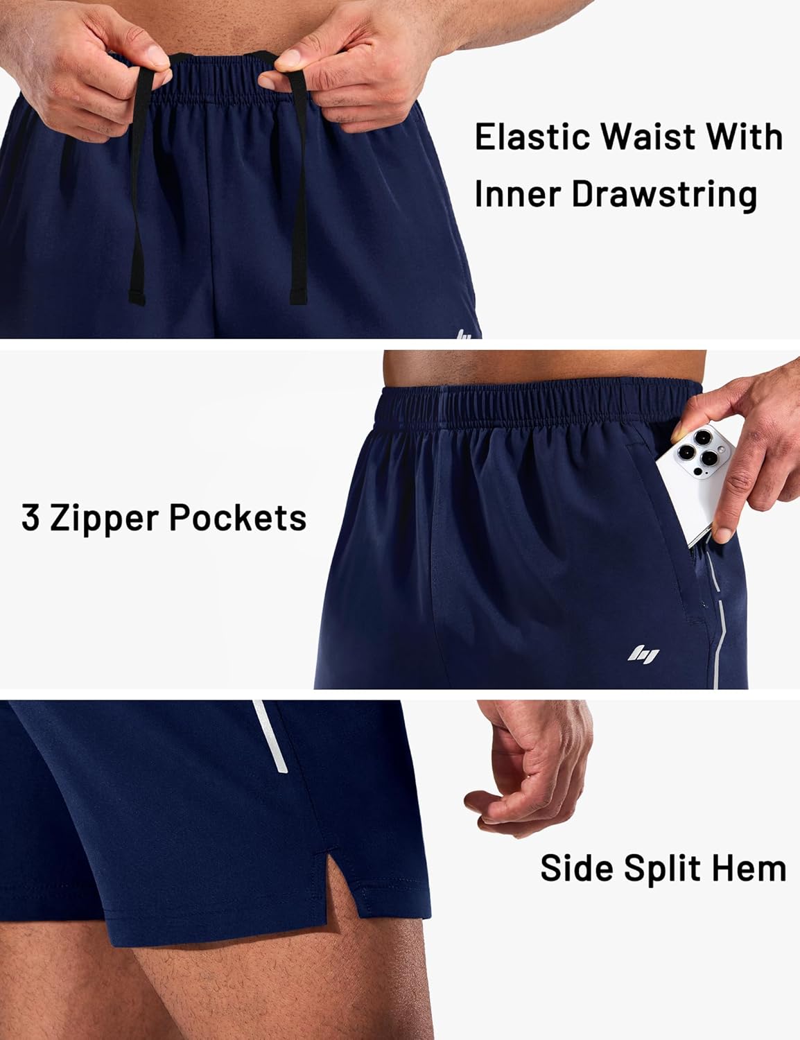 MIER Mens 5 Inch Athletic Running Shorts Quick Dry Lightweight Workout Gym Training Active Reflective Shorts,3 Zipper Pockets - Image 3