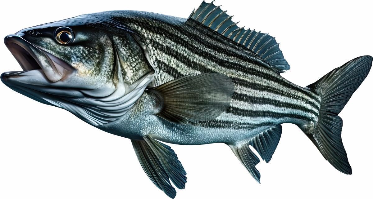 Striped Bass 2.0 Beautiful Fish Decal | Fishing Decal for Boat, Car, Vehicle Truck Etc | Waterproof Vinyl Sticker | Many Sizes & Styles Available | 12" to 50" by Digital Fish Art (Medium, Position 1R)