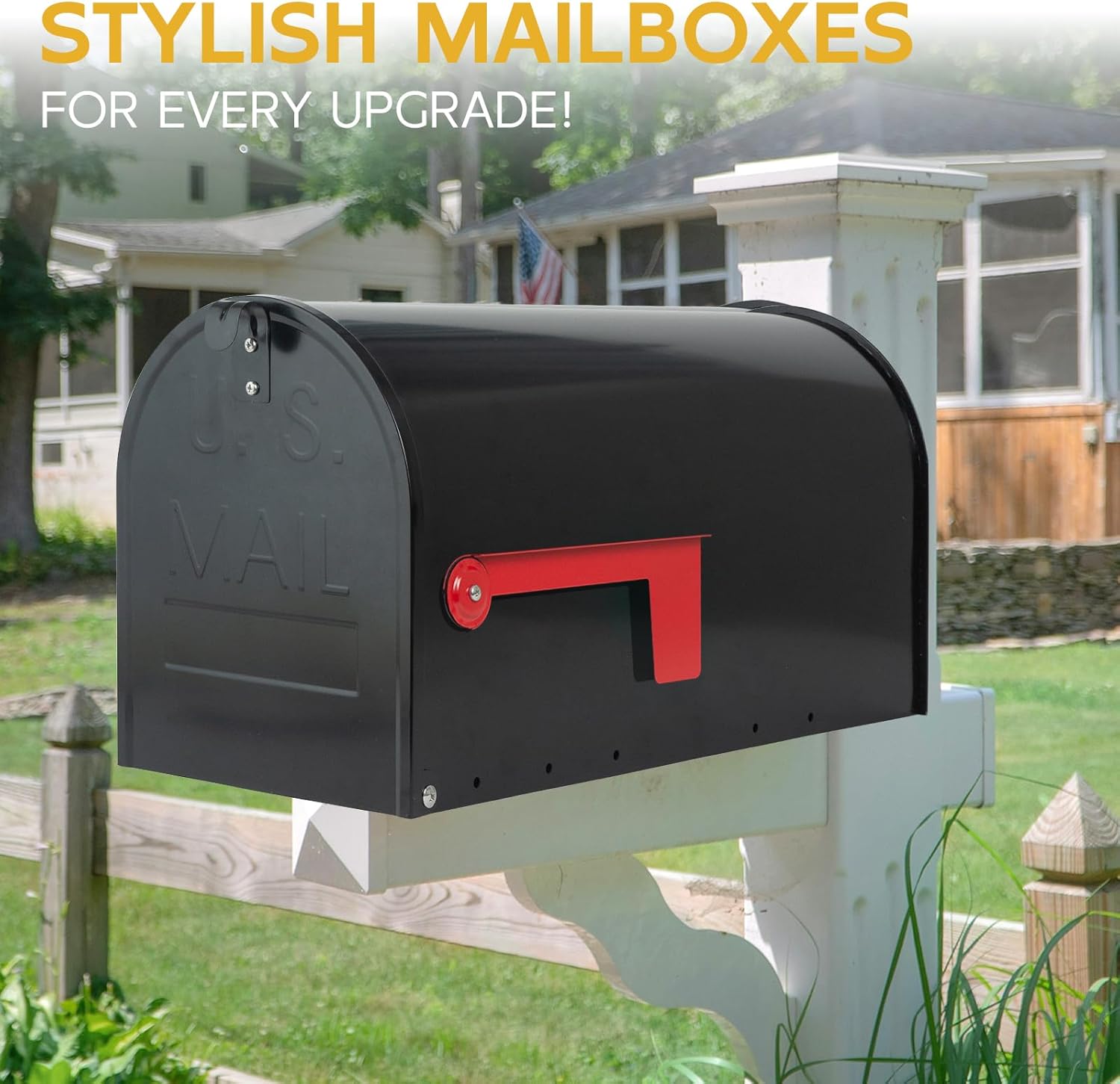 Large Mailboxes for Outside, Black Galvanized Steel Post Mount Mailboxes, Rust-Resistant Large Capacity Metal Mail Boxes for House Outside, 22 x 10.7 x 8.9 inches