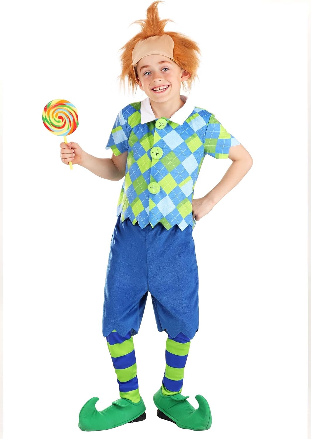 Deluxe Plaid Munchkin Boy's Costume - Shirt, Shorts, Leggings, Wig, and Shoe