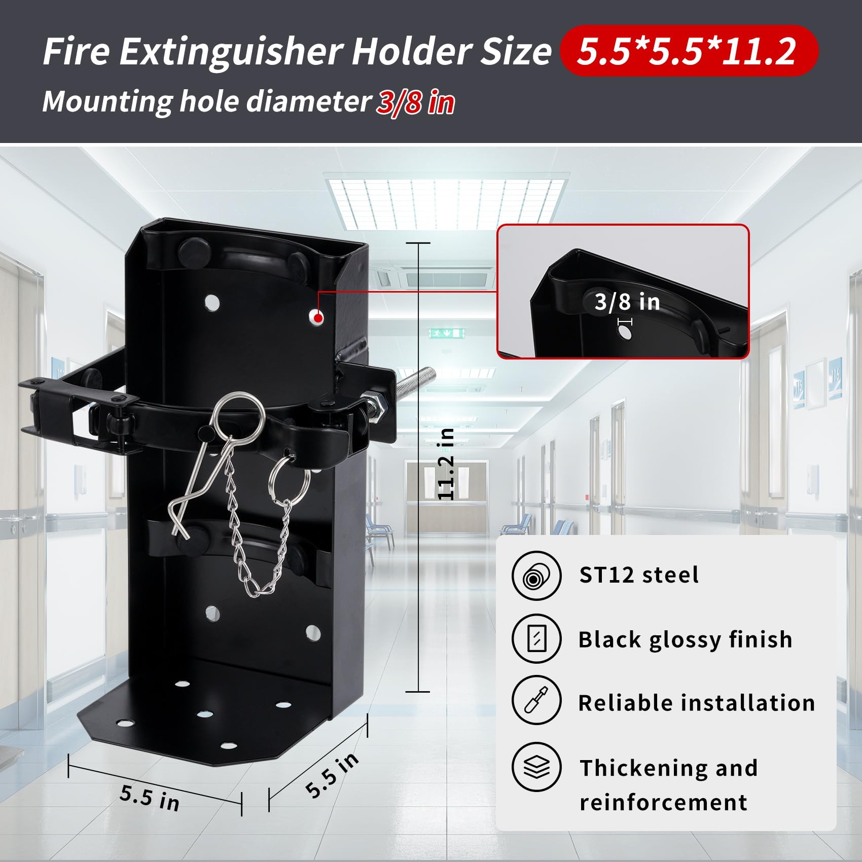 Soporte de pared negro para extintor de incendios apto para extintor de CO2 seco de 10 libras / 5 libras