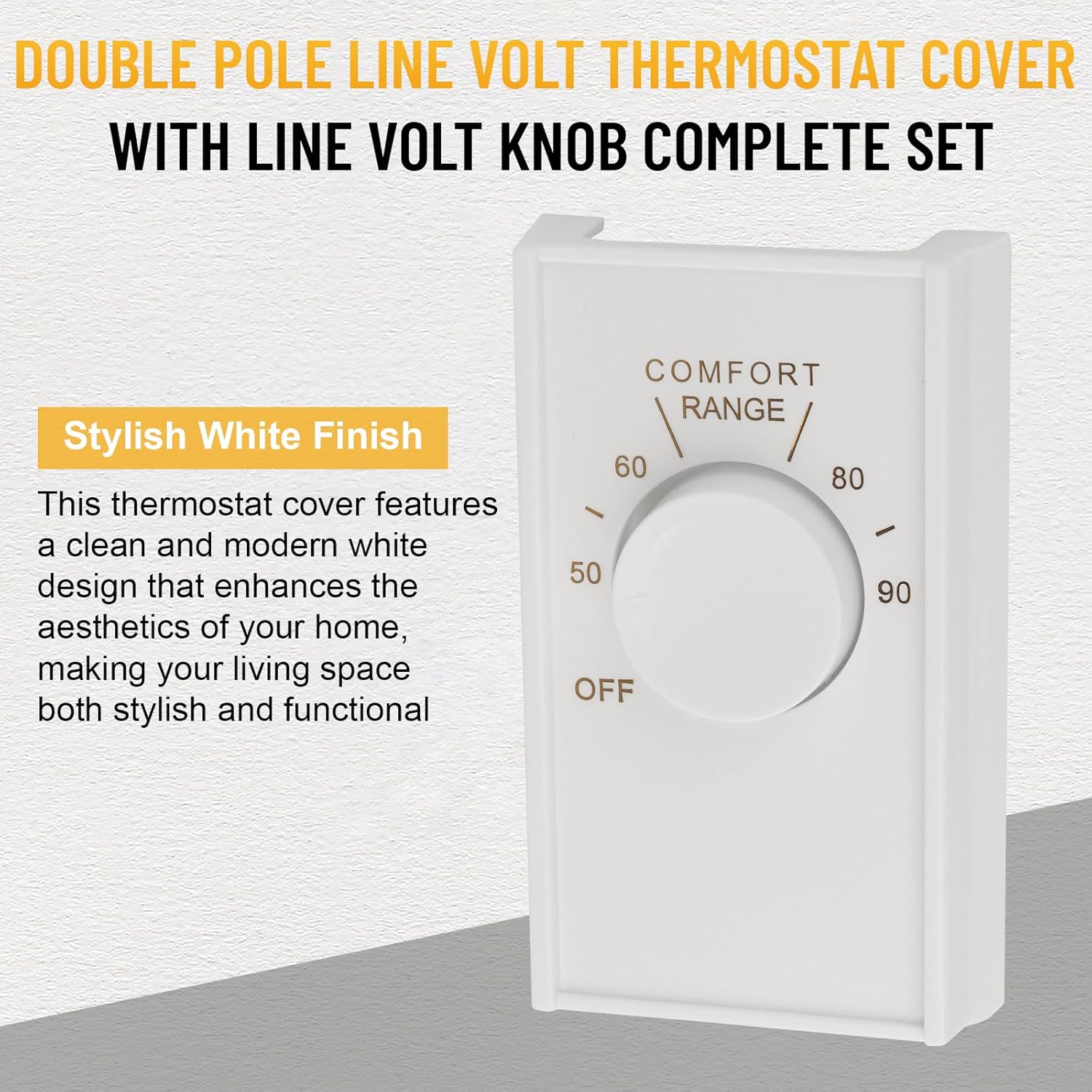 White Double Pole Line Volt Thermostat Cover for Old Style D22 - HVAC,with Line Volt Knob Knob Replacement Set (2)