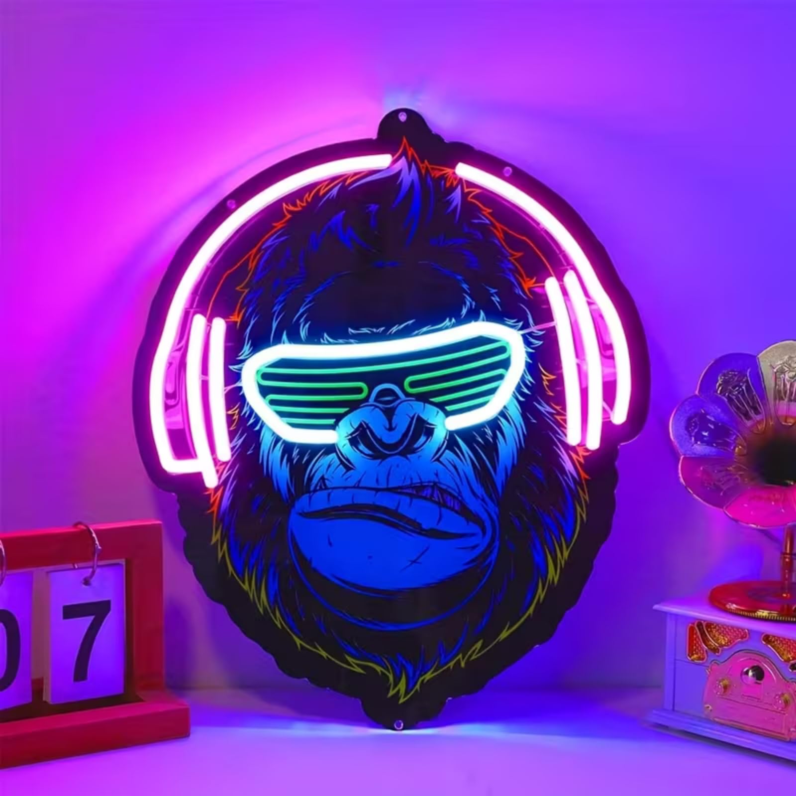 Cool Monkey UV Print LED Neon Sign Acrylic Light Up Art Wall Decor for Man Cave Garage Bar Stores Bedroom Room Decorations Party Home Holiday USB Powered