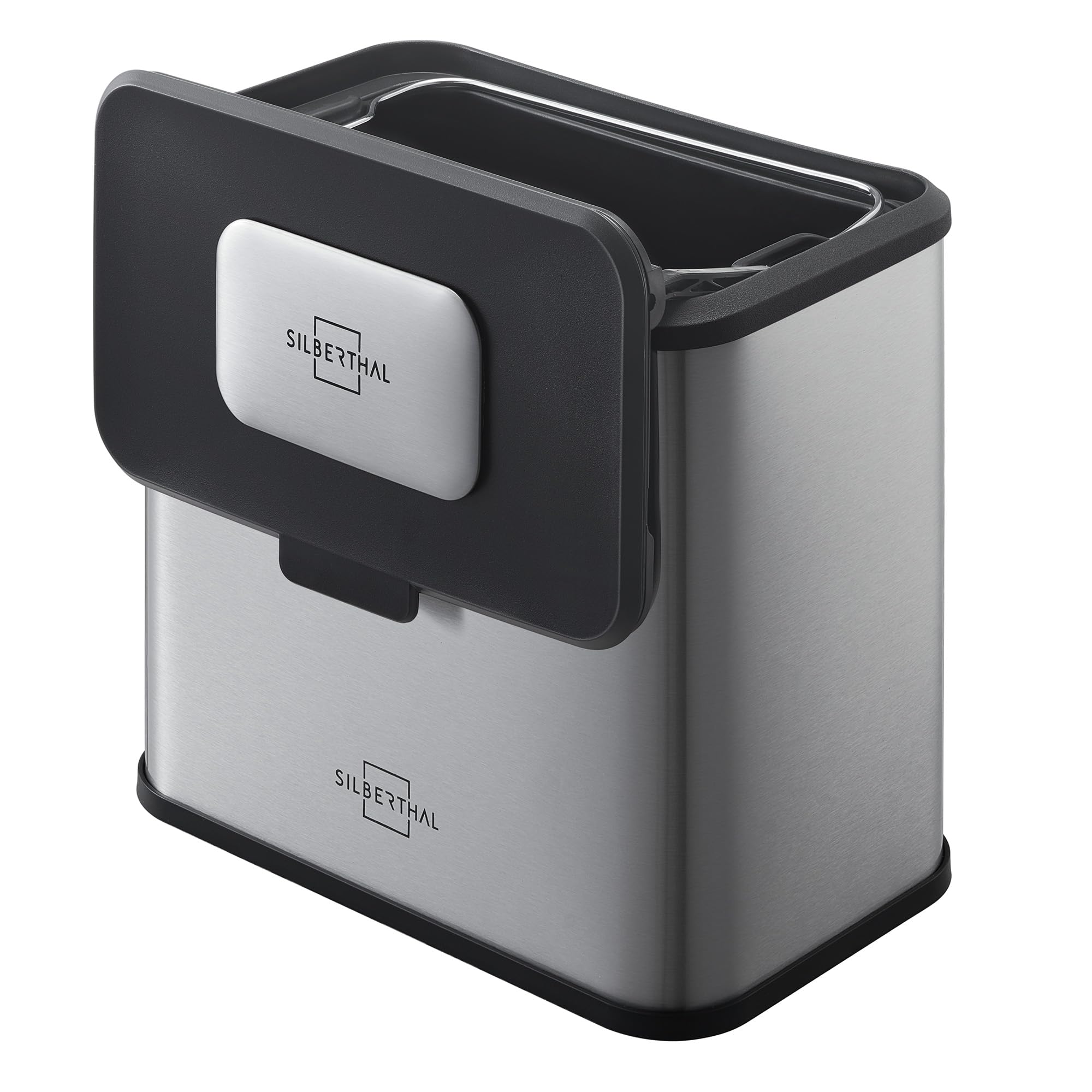 SILBERTHAL Petite Poubelle de Table INOX 4L - Bac à Compost | 4 filtres inclus, avec couvercle, sans odeur ni insectes