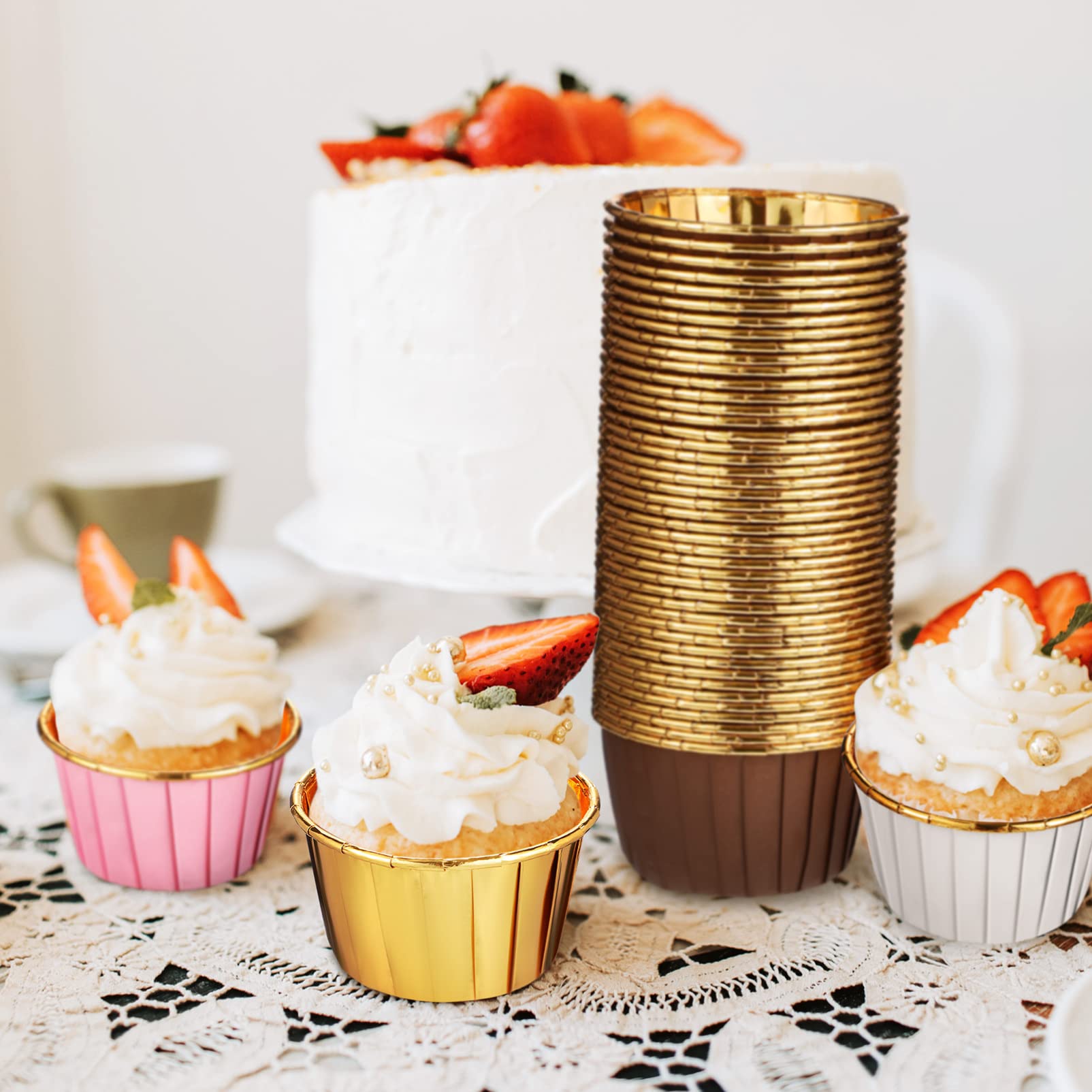 300 Pièces Tasse De Rouleau De Muffins Moules à Muffins Moules à Cupcakes Pour La Cuisson Résistant à L'huile Alèses Jetables Papier Composite Laminé Sertissage Coupe