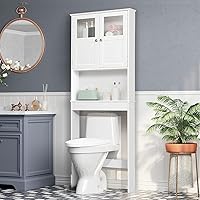 Bonnlo 67" White Over the Toilet Storage Cabinet with Adjustable Shelf & Double Doors - Bathroom Space Saver Organizer