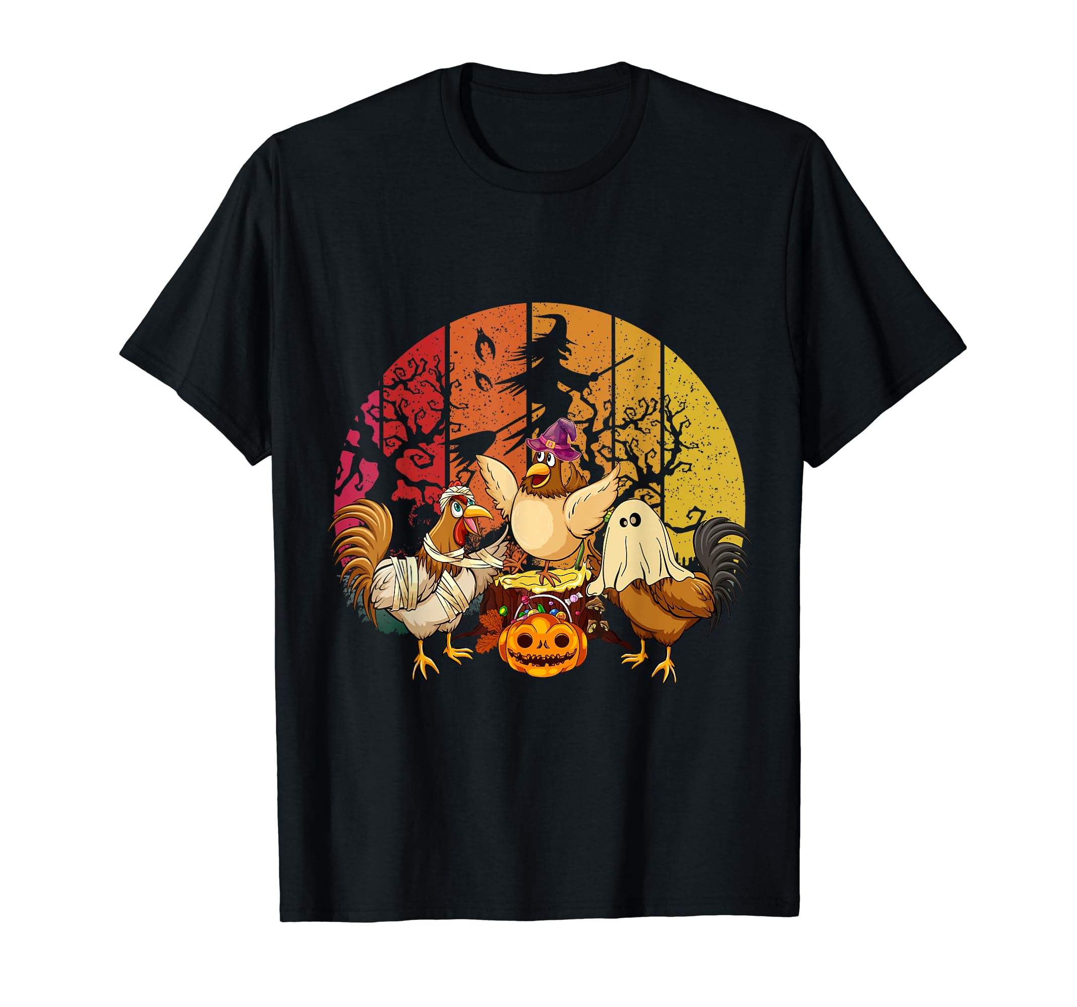 Three Halloween Chickens Boo Witch Horror Mummy Costume T-Shirt