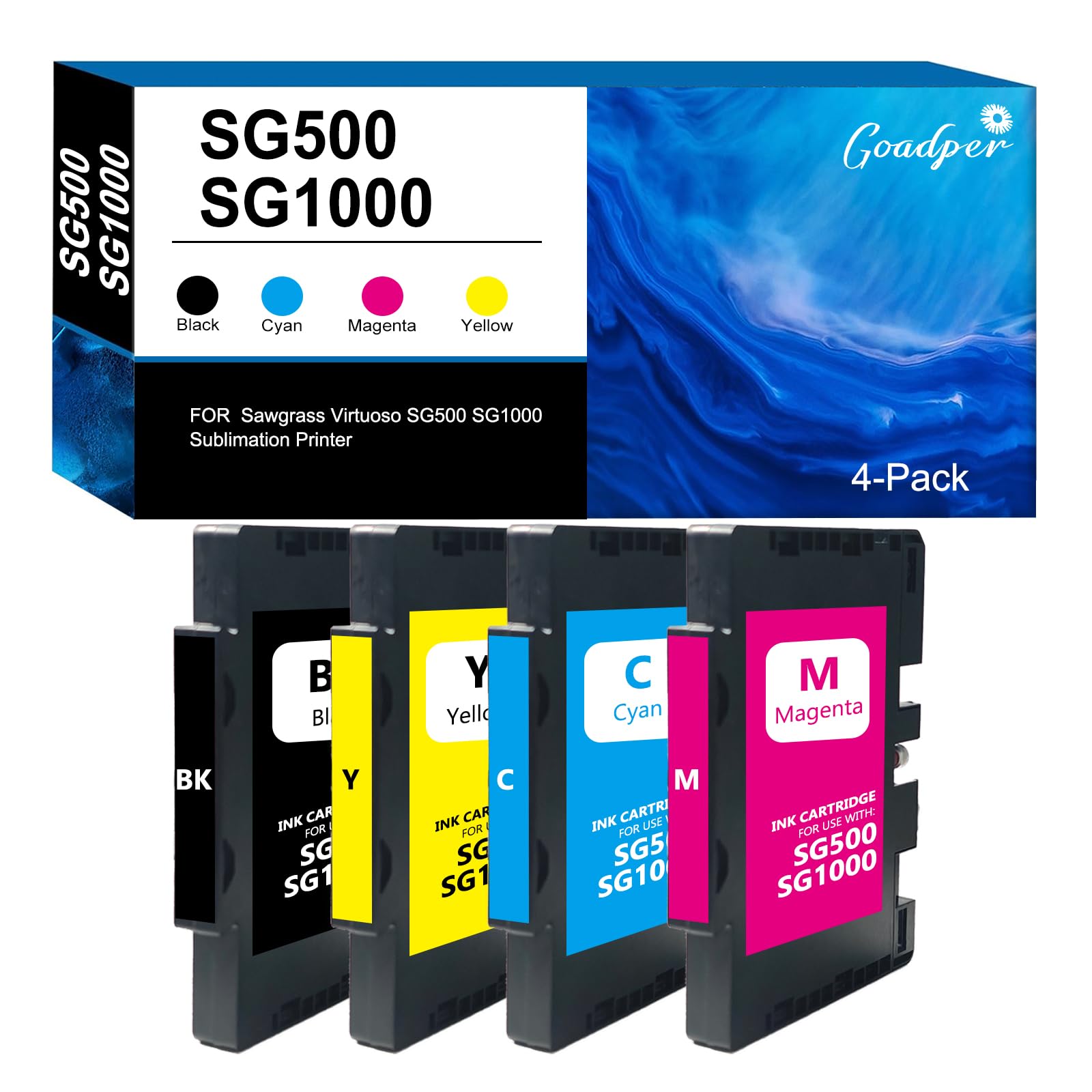 SG500/SG1000 Sublimationstinte Tintenpatrone Kompatibel mit Sawgrass Virtuoso SG500 SG1000 Sublimation Printer （Schwarz, Magenta, Gelb, Cyan）